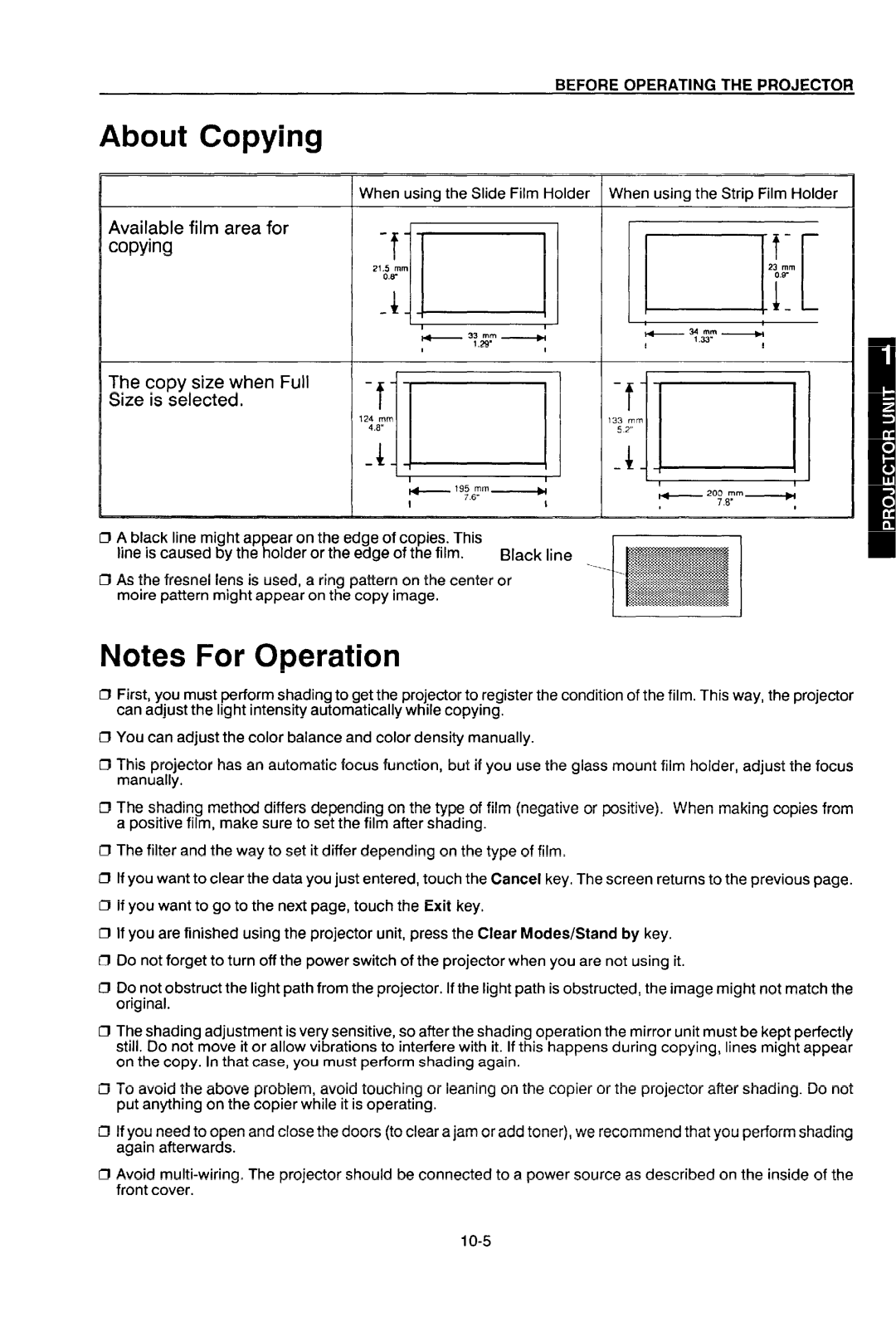 Ricoh NC5006 manual About Copying, Available film Area For Copying, Copy size when Full Size is selected 124mm 