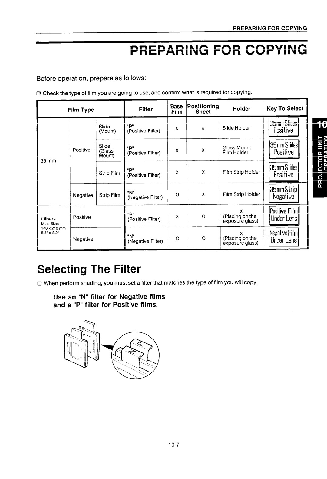 Ricoh NC5006 manual Selecting The Filter, Before operation, prepare as follows, POsilivG, ’ositive, 35rrIrn Strip 