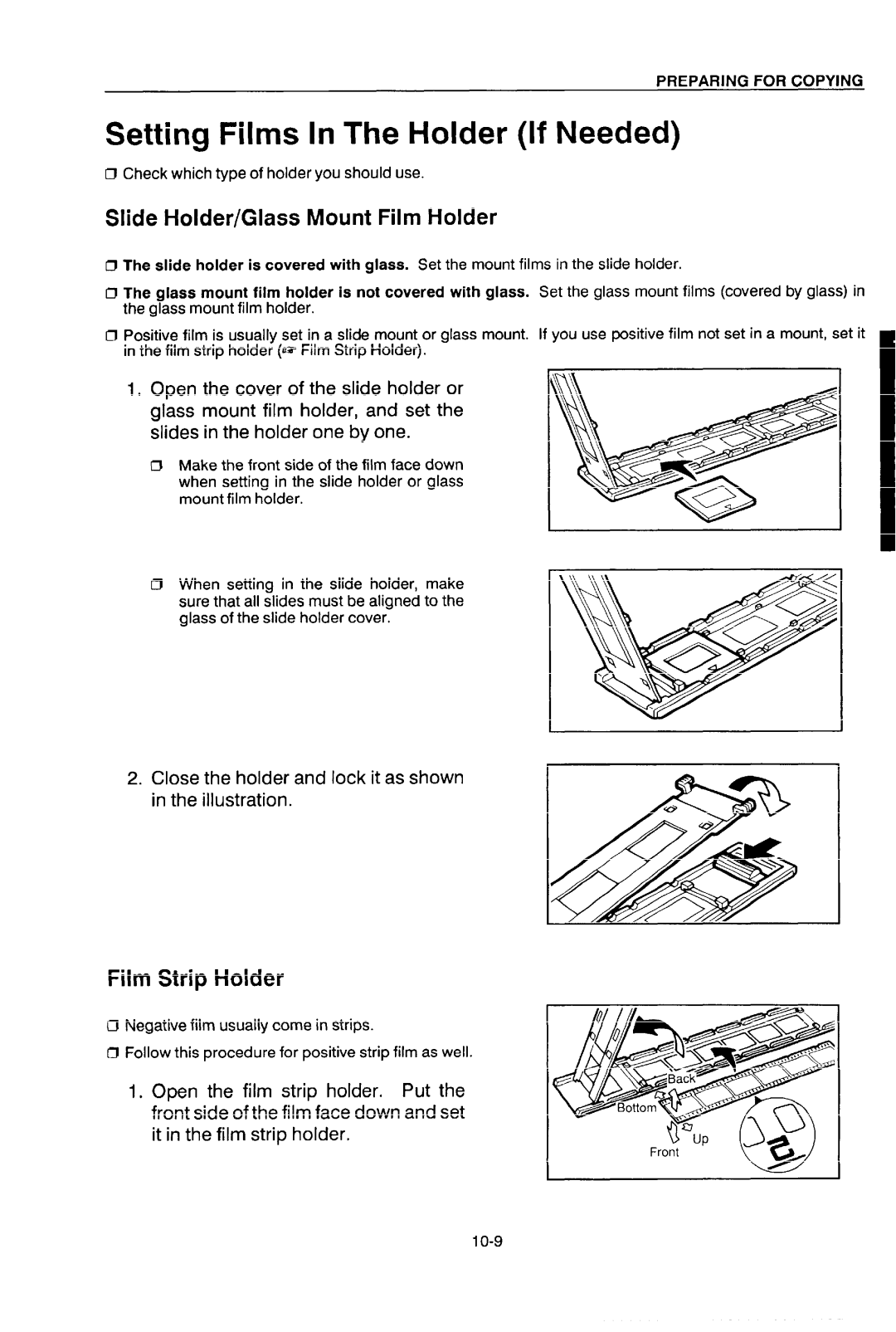 Ricoh NC5006 manual Setting Films In The Holder If Needed, Slide Holder/Glass Mount Film Holder, Film Strip Holder 