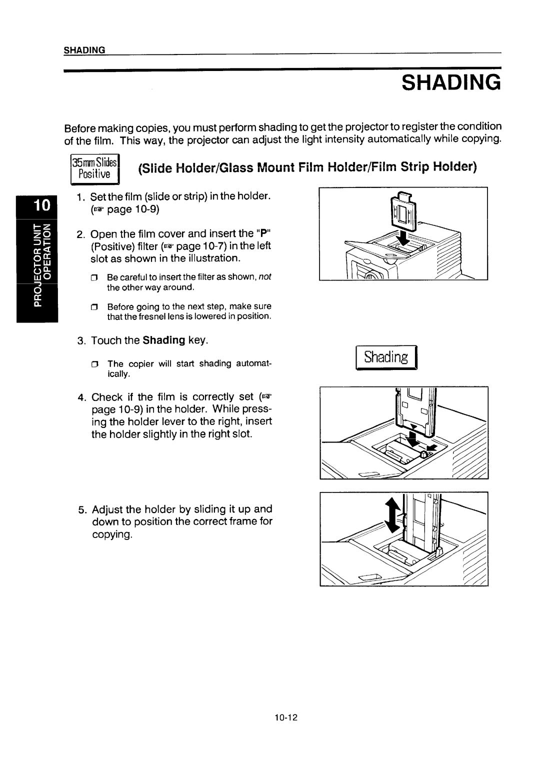 Ricoh NC5006 manual II Slide Holder/Glass Mount Film Holder/Film Strip Holder, Touch the Shading key 