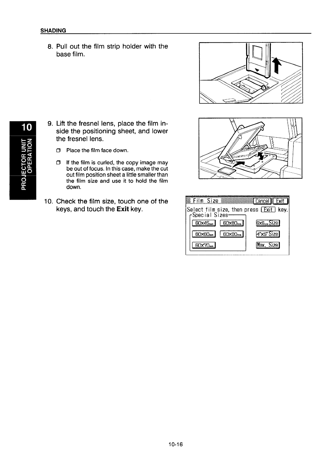 Ricoh NC5006 manual Check the film size, touch one Keys, and touch the Exit key 