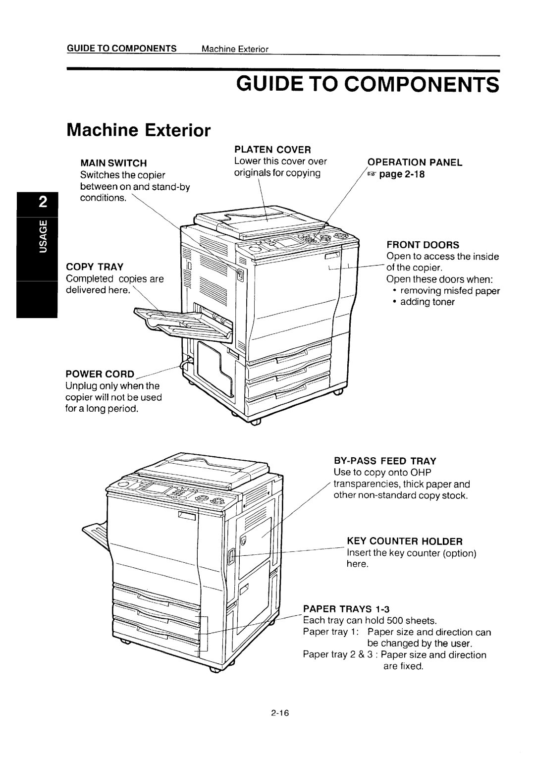 Ricoh NC5006 manual Guide to Components, Machine Exterior, Switches the copier, Originals for copying 