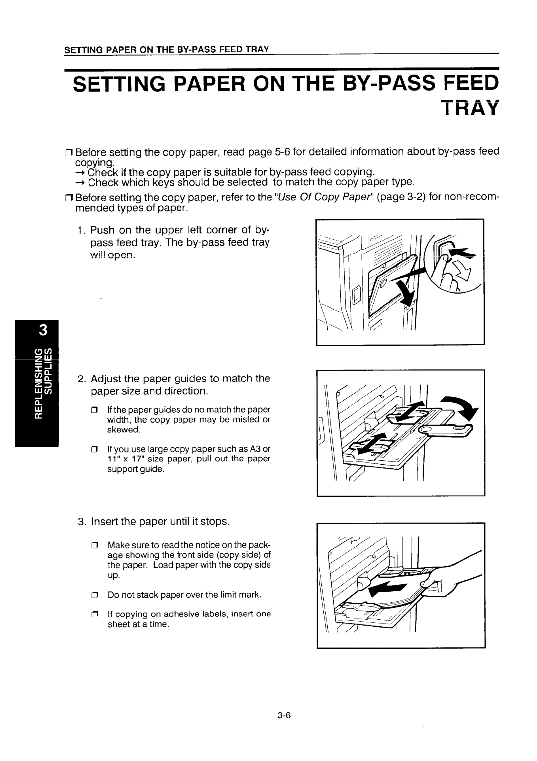 Ricoh NC5006 manual Setting Paper on the BY-PASS Feed Tray, Insert the paper until it stops 