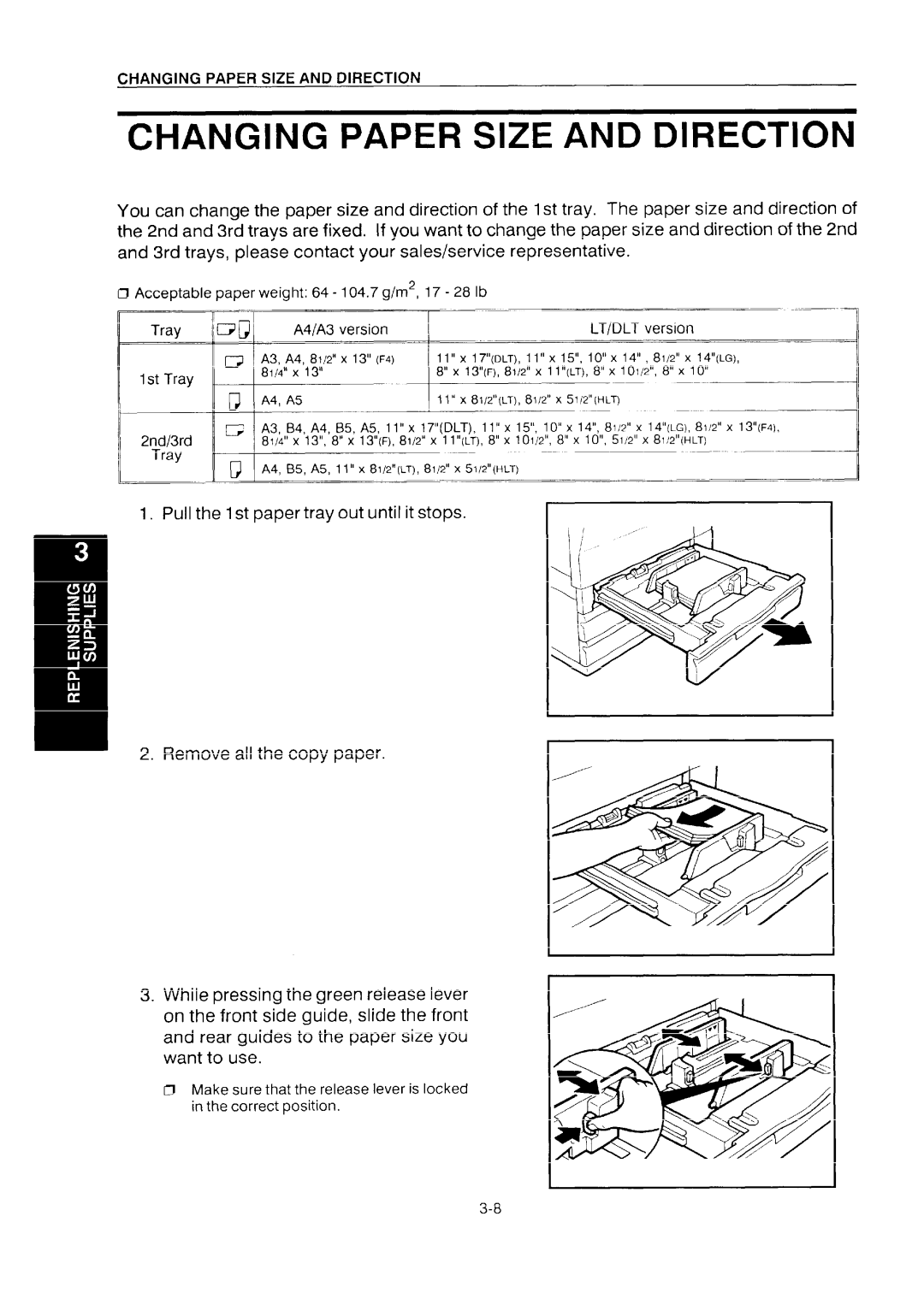 Ricoh NC5006 manual Changing Paper Size and Direction, Lt/Dlt 