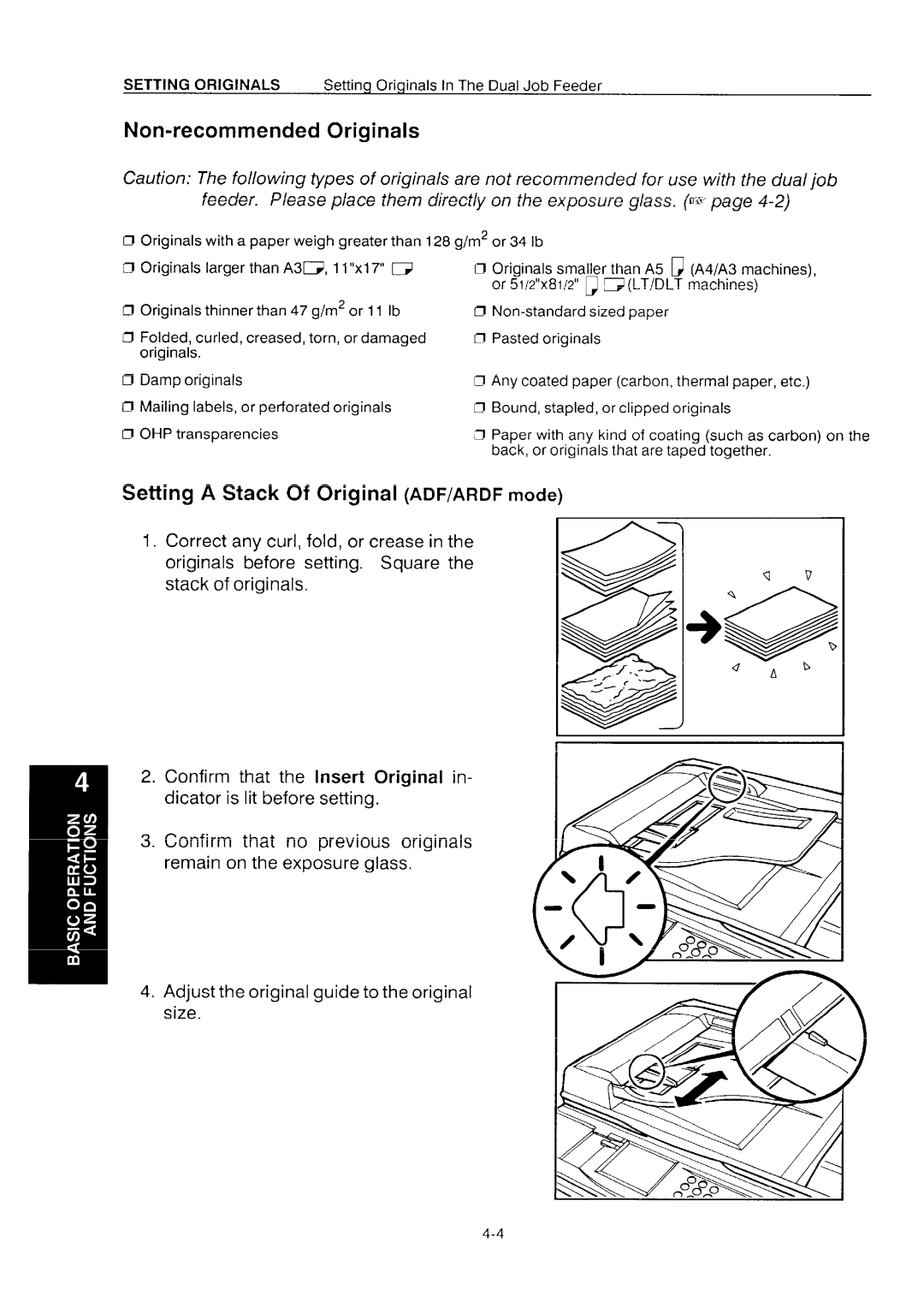 Ricoh NC5006 manual Non-recommended Originals, Setting a Stack Of Original ADF/ARDF mode, Dicator is lit before setting 