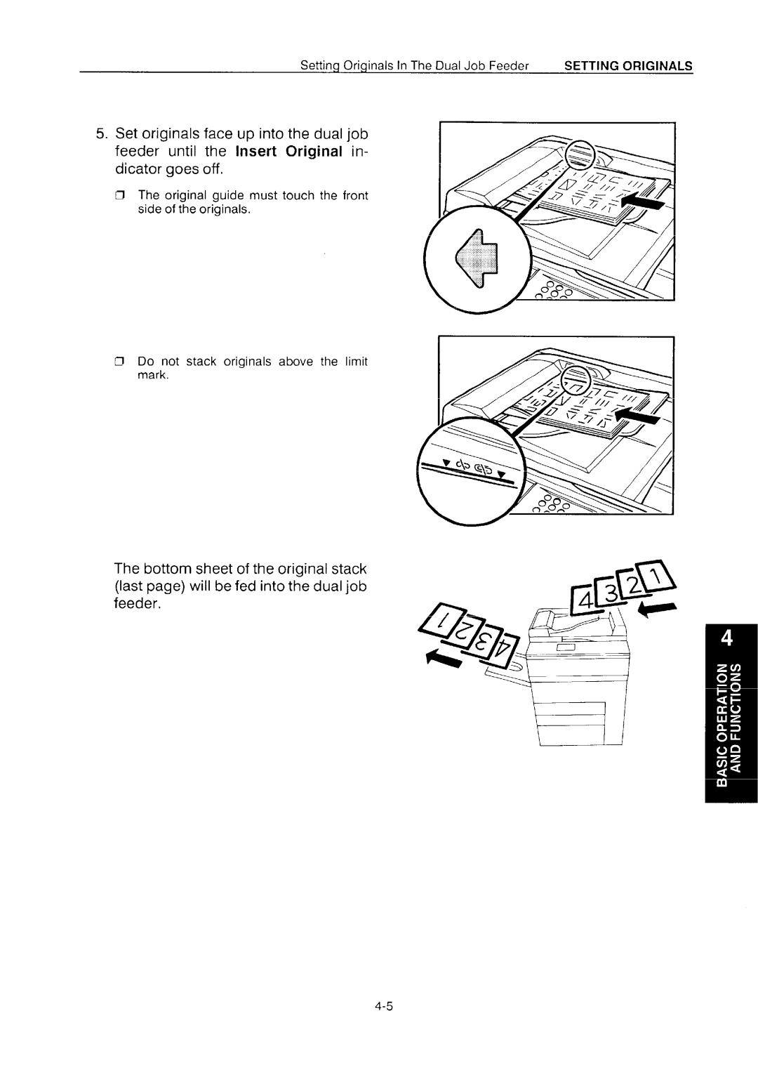 Ricoh NC5006 manual Set originals face up into the dual job, Feeder until the Insert Original in- dicator goes off 