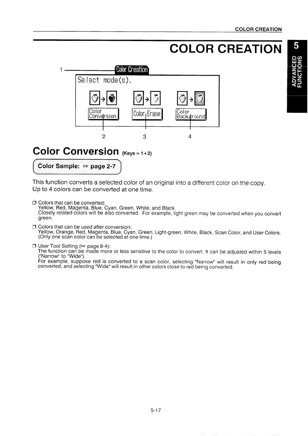 Ricoh NC5006 manual Color Creation, SE Iect tmdes 