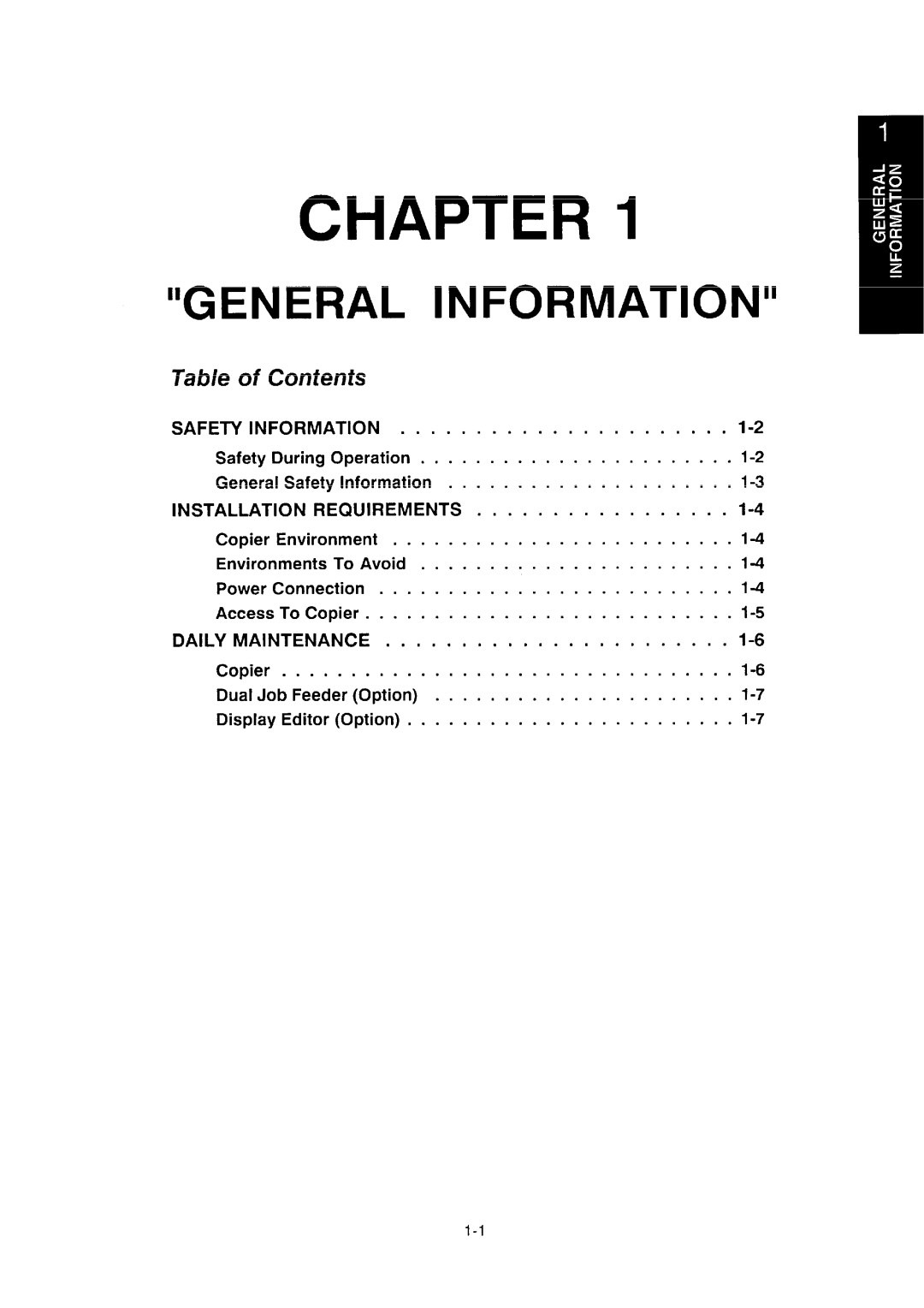 Ricoh NC5006 manual Chapter, Table of Contents 