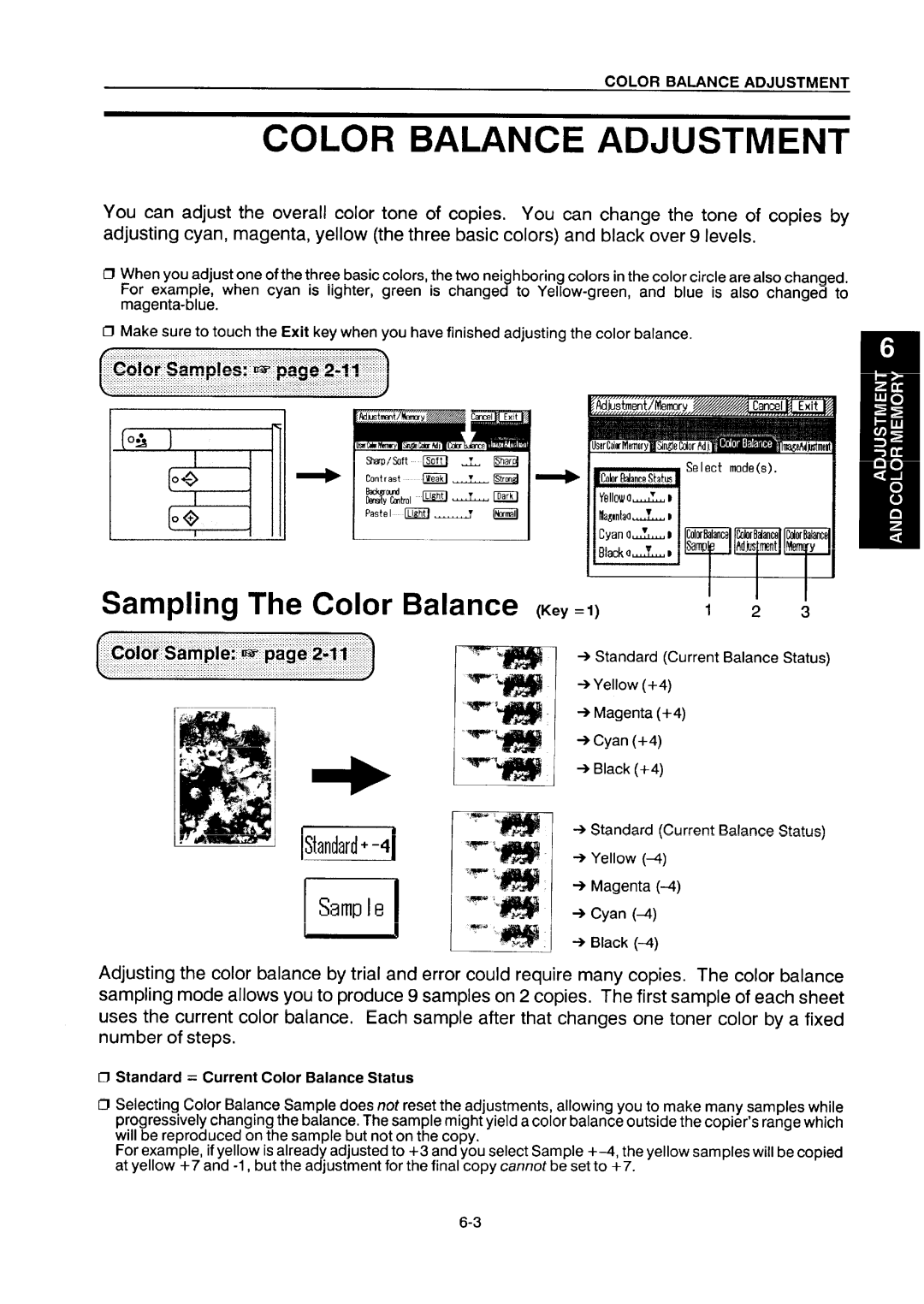 Ricoh NC5006 manual Color Balance Adjustment, Sampling The Color Balance Key =1 