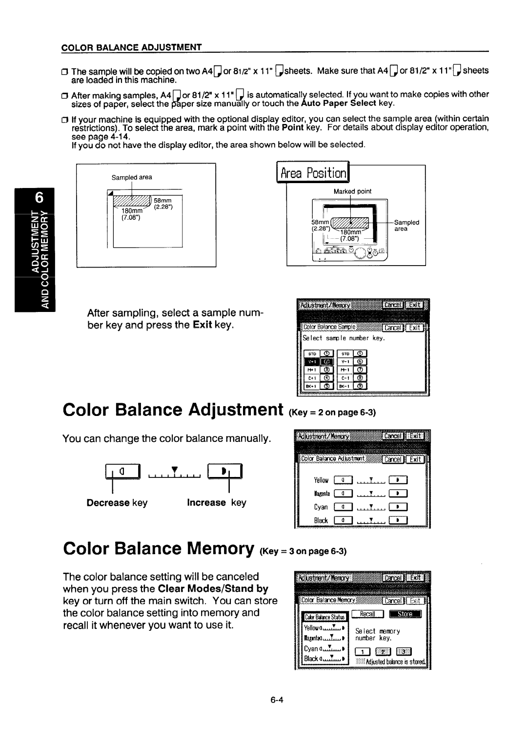 Ricoh NC5006 manual Color Balance Adjustment, Color Balance Memory Key= 1on, Ill, Are loaded in this machine 