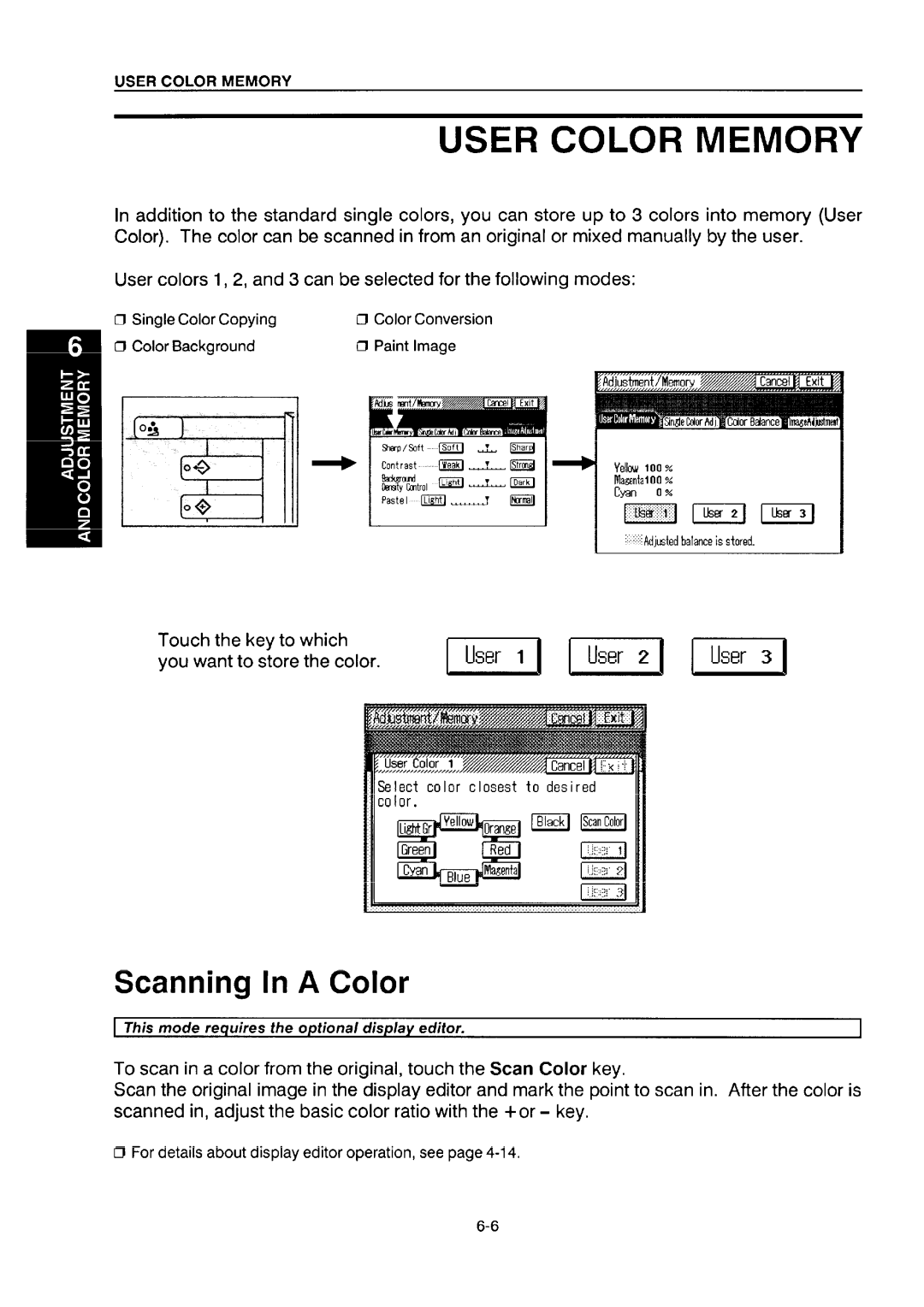Ricoh NC5006 manual User Color Memory, Scanning n a Color, Touch the key to which, You want to store the color 
