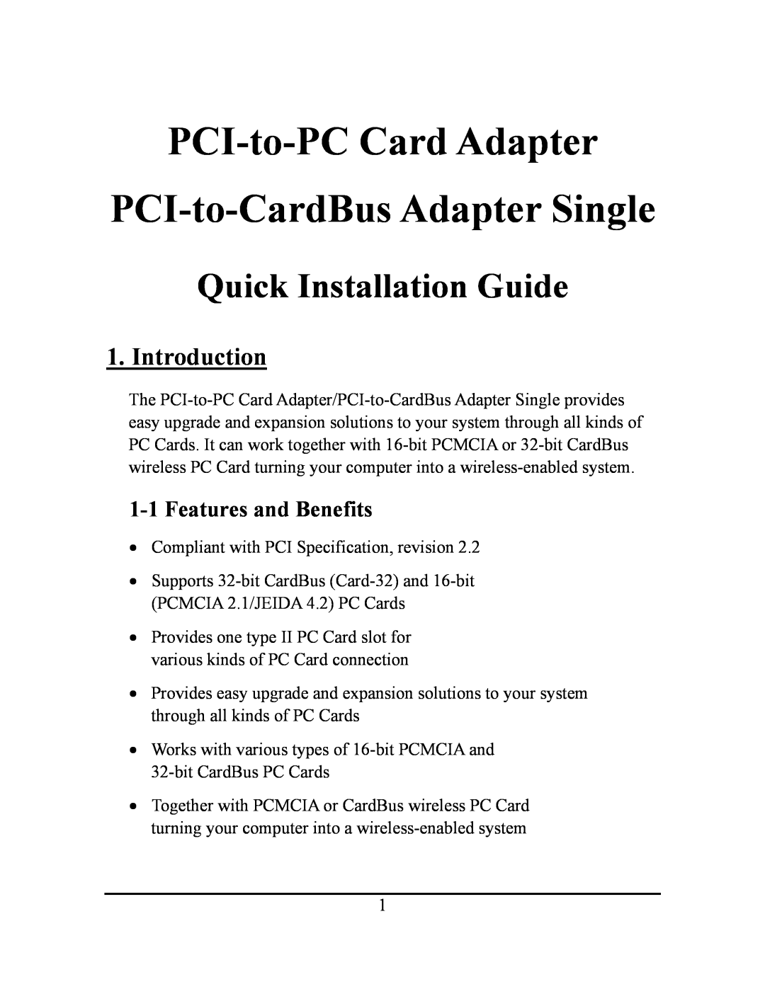 Ricoh PCI-to-PC Card Adapter manual Introduction, Features and Benefits, Quick Installation Guide 