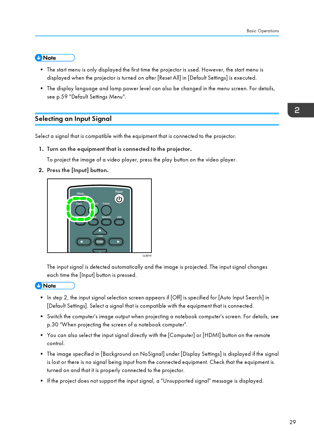 Ricoh PJ WX4130 operating instructions Selecting an Input Signal, Turn on the equipment that is connected to the projector 