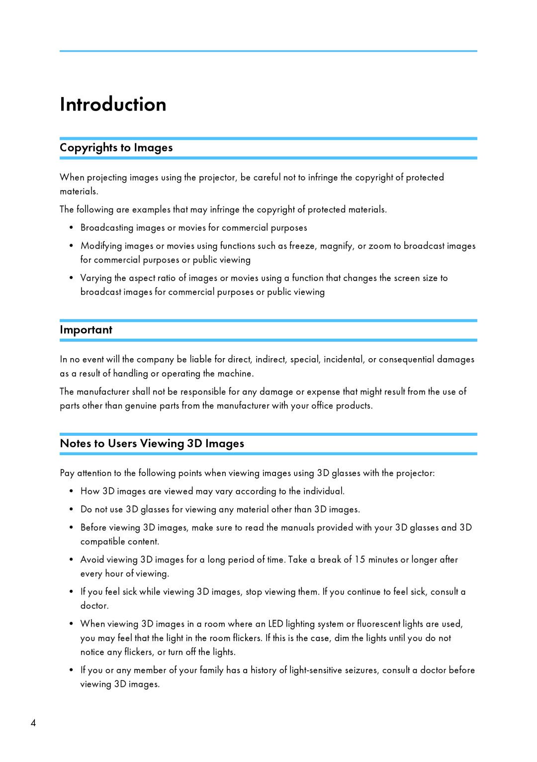 Ricoh PJ WX4130 operating instructions Introduction, Copyrights to Images 