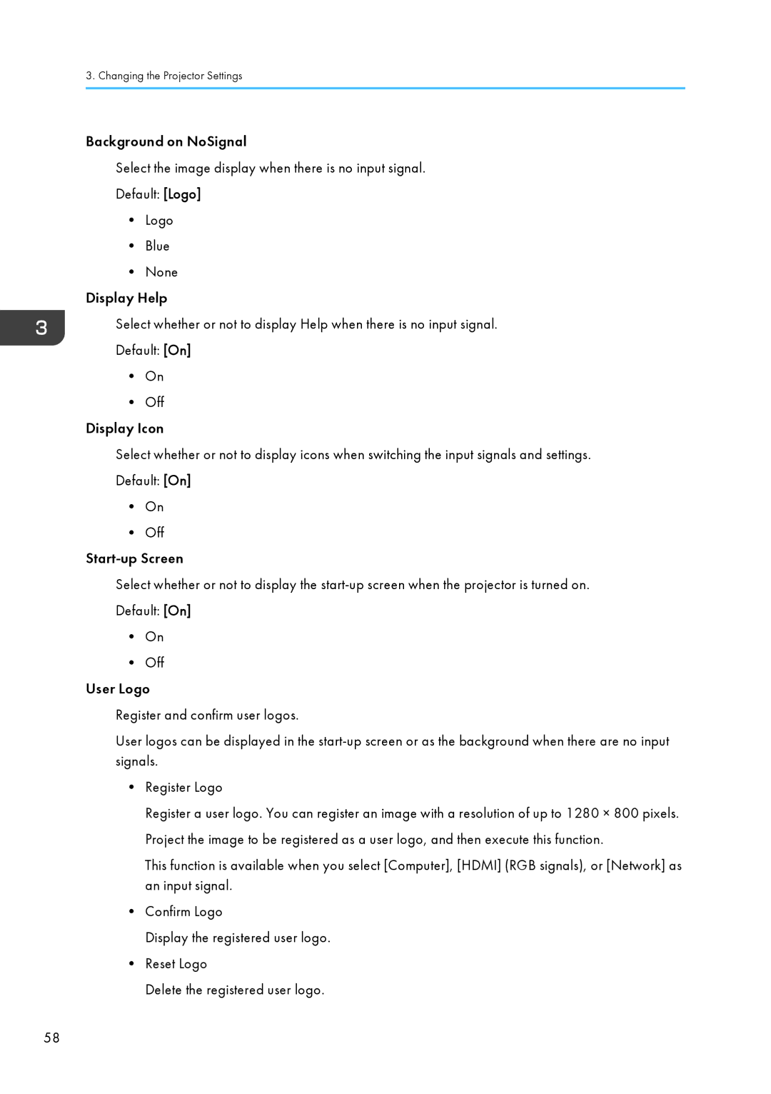 Ricoh PJ WX4130 operating instructions Changing the Projector Settings 