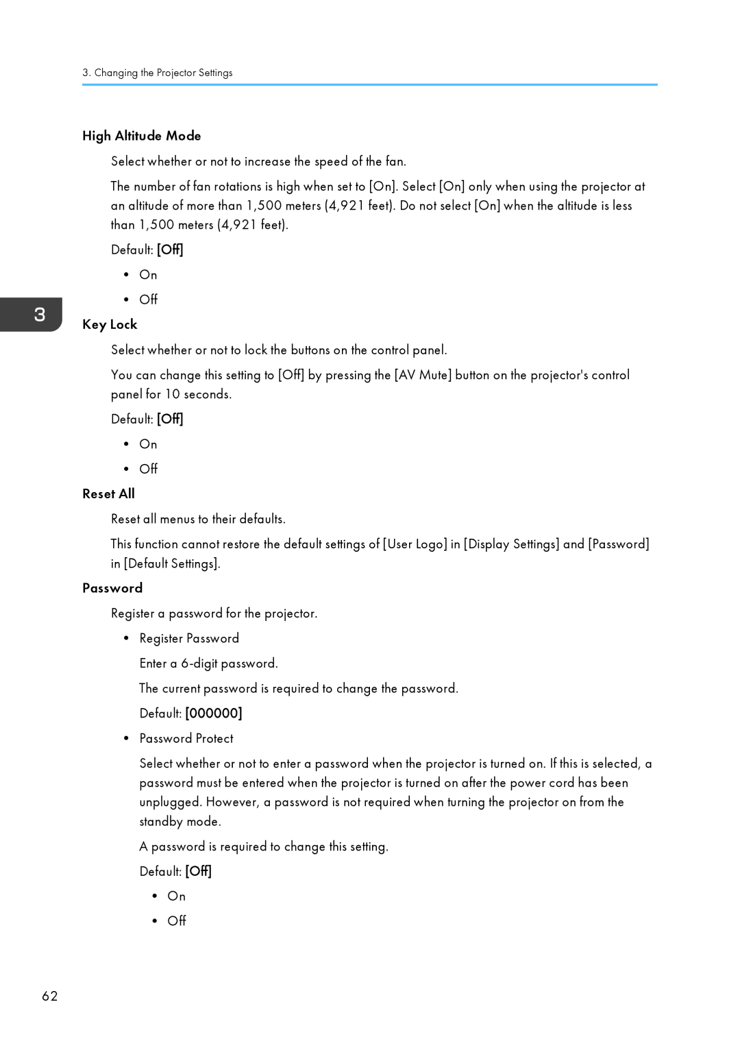 Ricoh PJ WX4130 operating instructions Changing the Projector Settings 