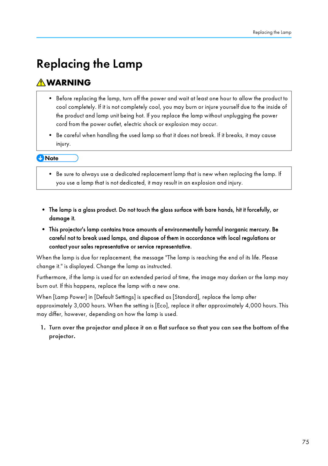 Ricoh PJ WX4130 operating instructions Replacing the Lamp 