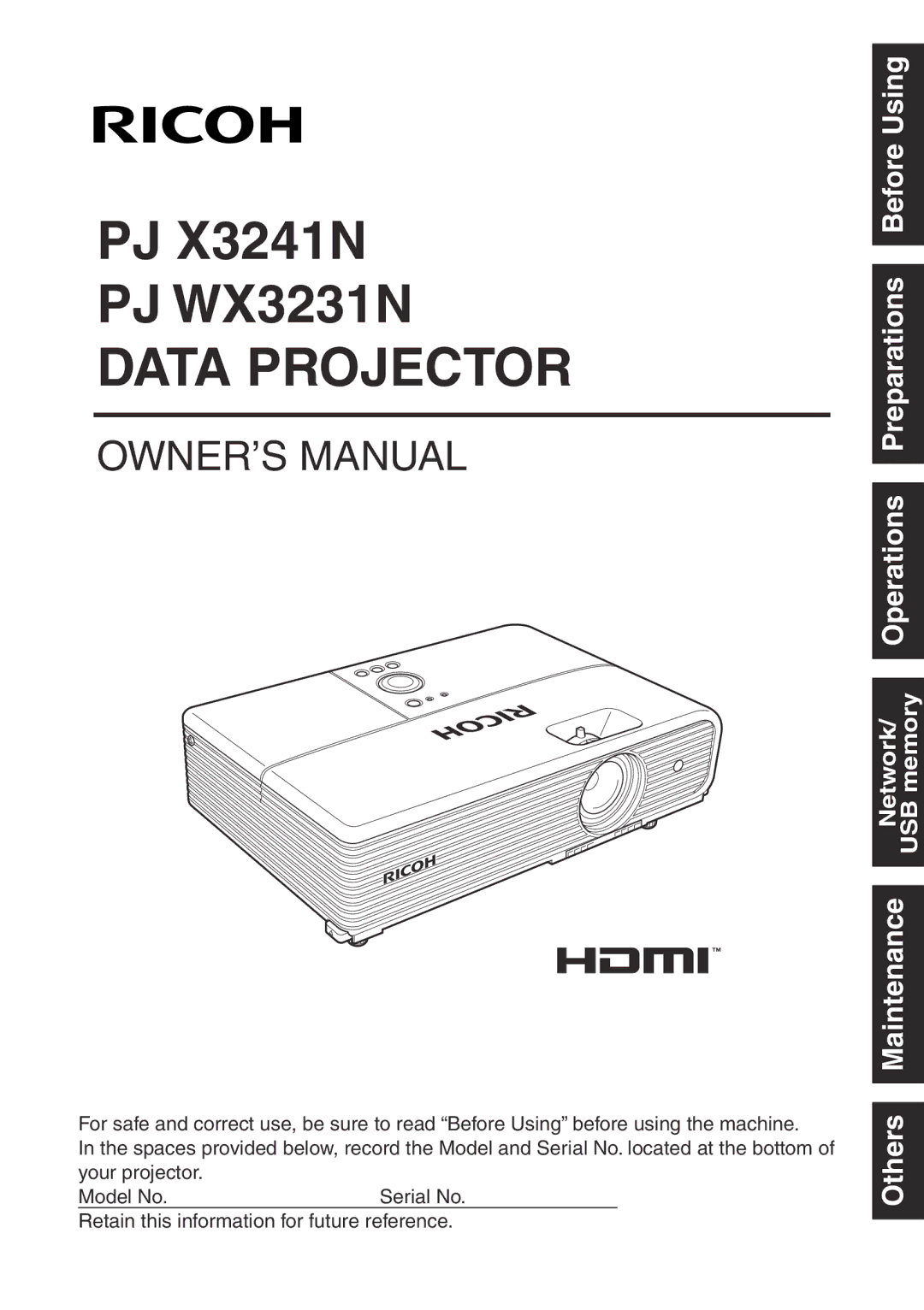 Ricoh PJ WX3231N, PJ X3241N owner manual Data Projector 