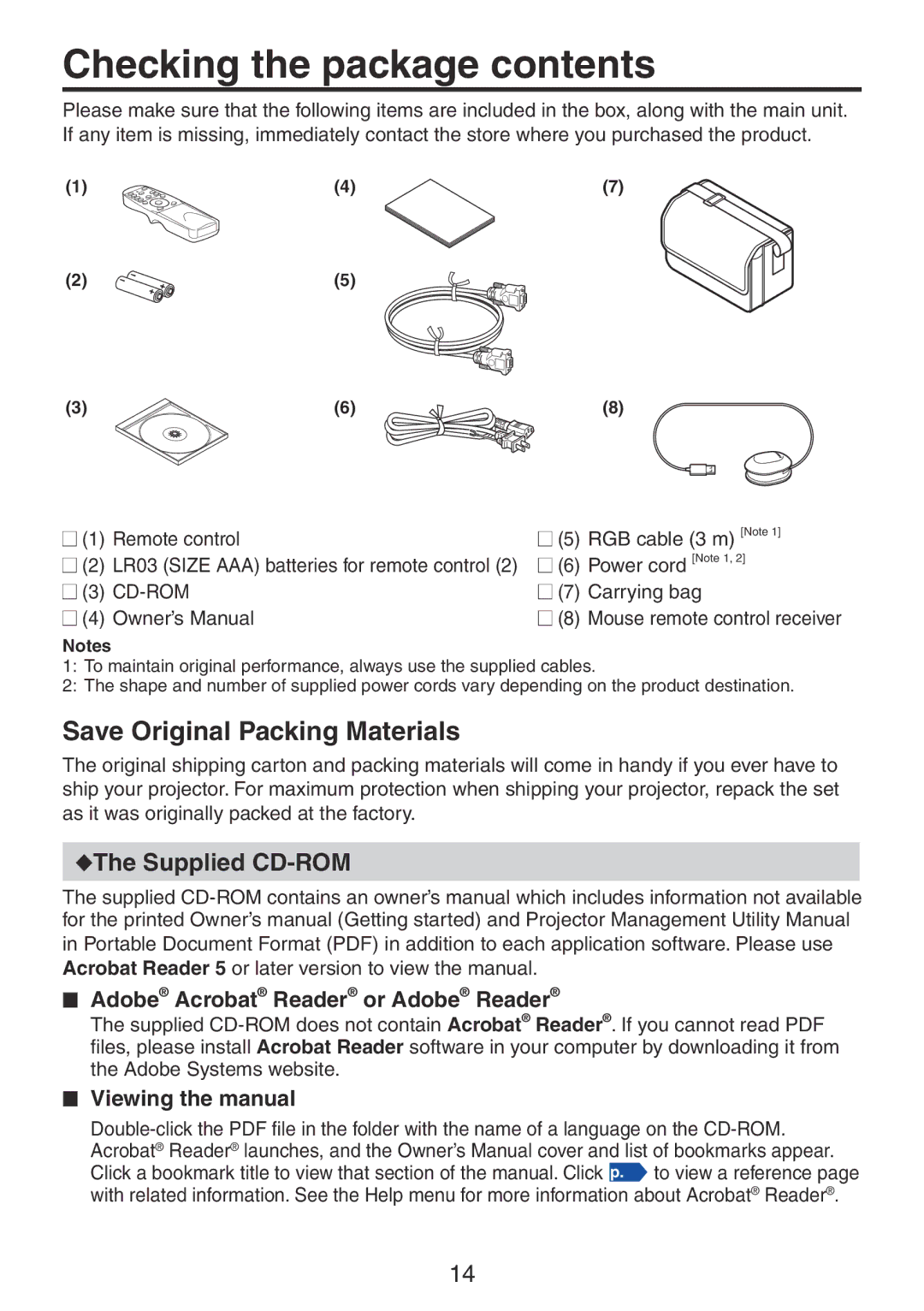 Ricoh PJ X3241N, PJ WX3231N owner manual Checking the package contents 