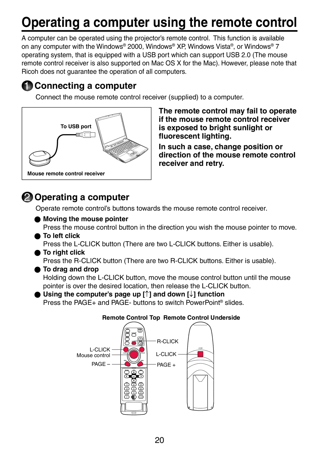 Ricoh PJ X3241N, PJ WX3231N owner manual Connecting a computer, Operating a computer 