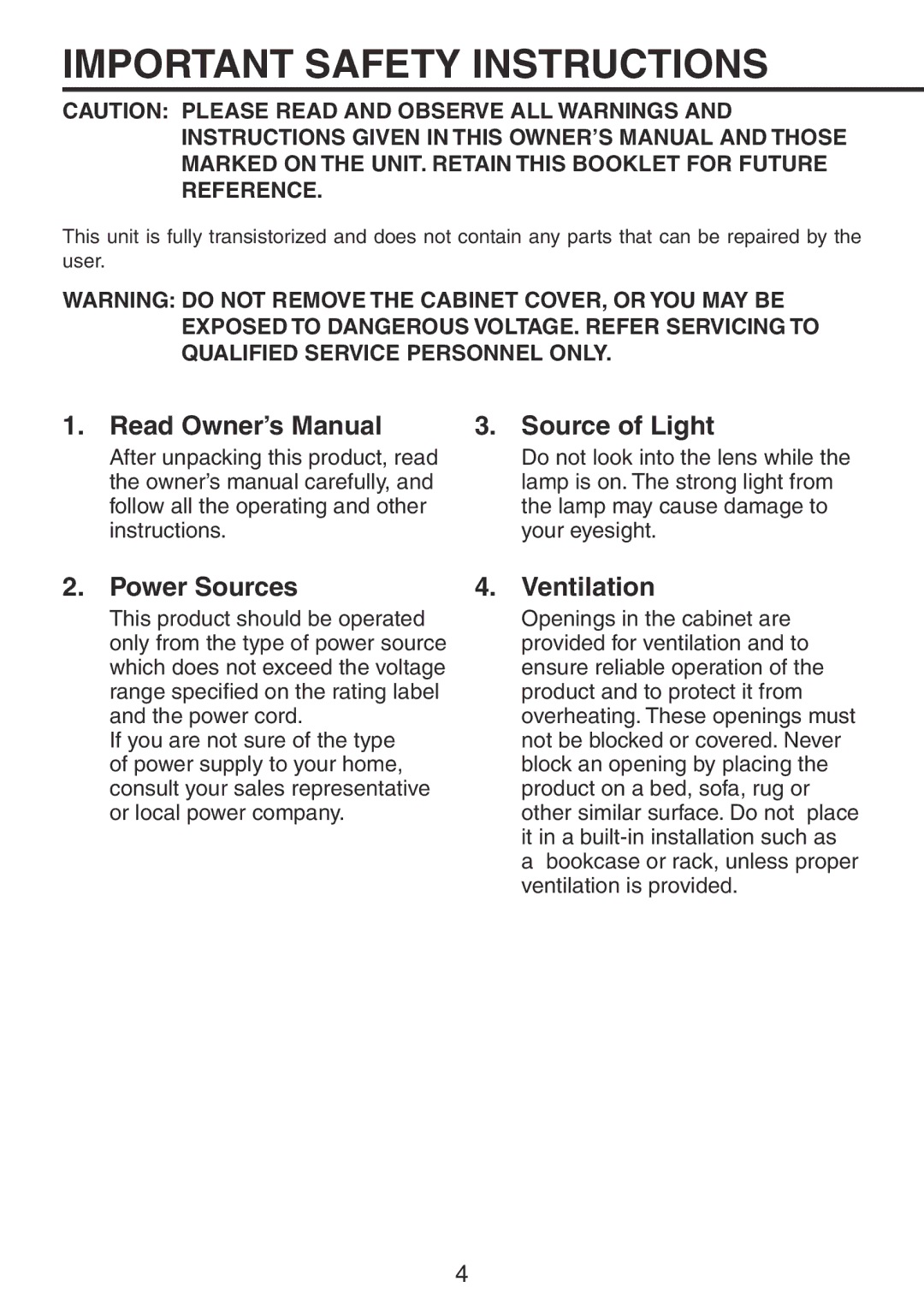 Ricoh PJ X3241N, PJ WX3231N owner manual Source of Light, Power Sources, Ventilation 