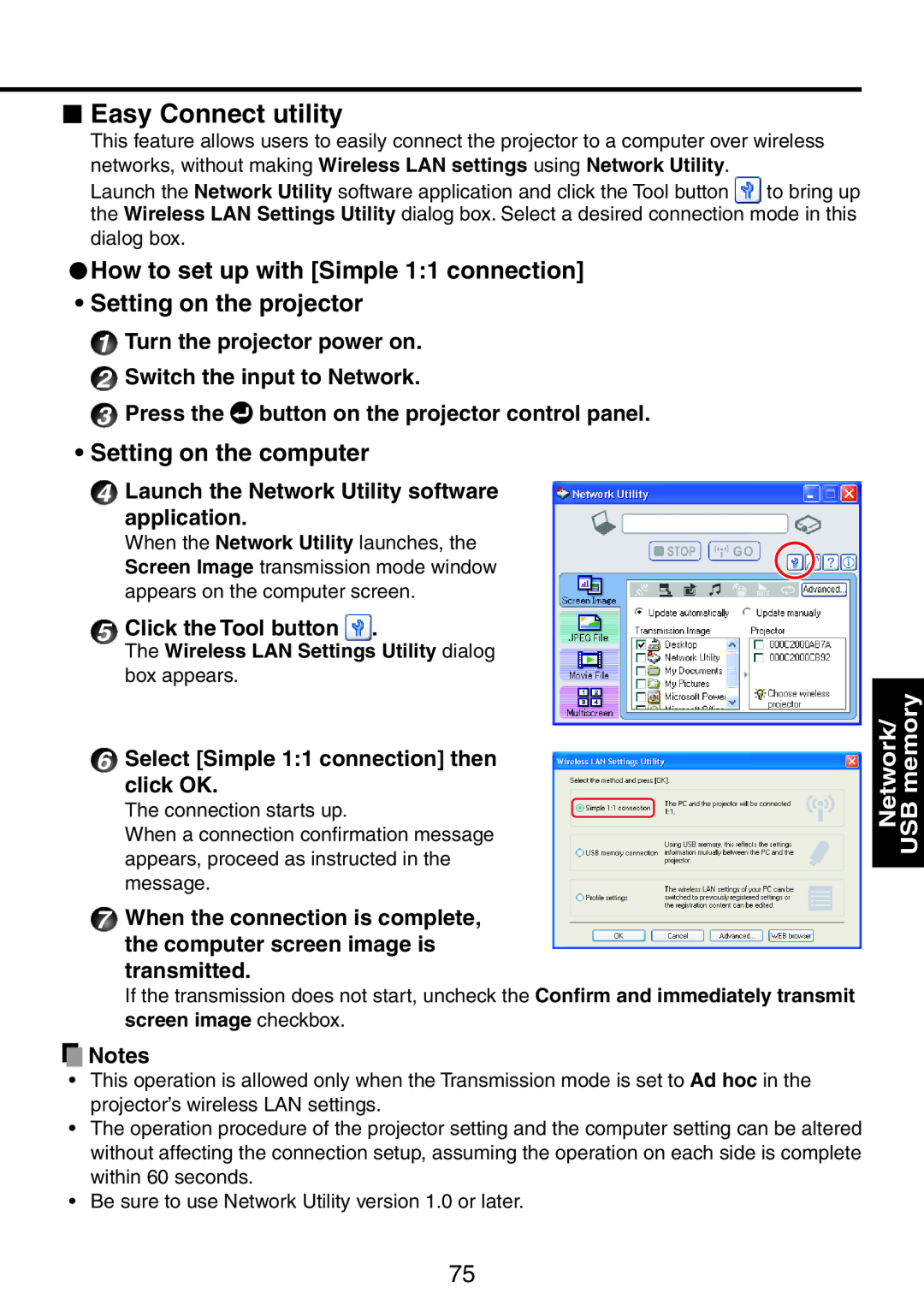 Ricoh PJ WX3231N, PJ X3241N  Easy Connect utility, Launch the Network Utility software application, Click the Tool button 