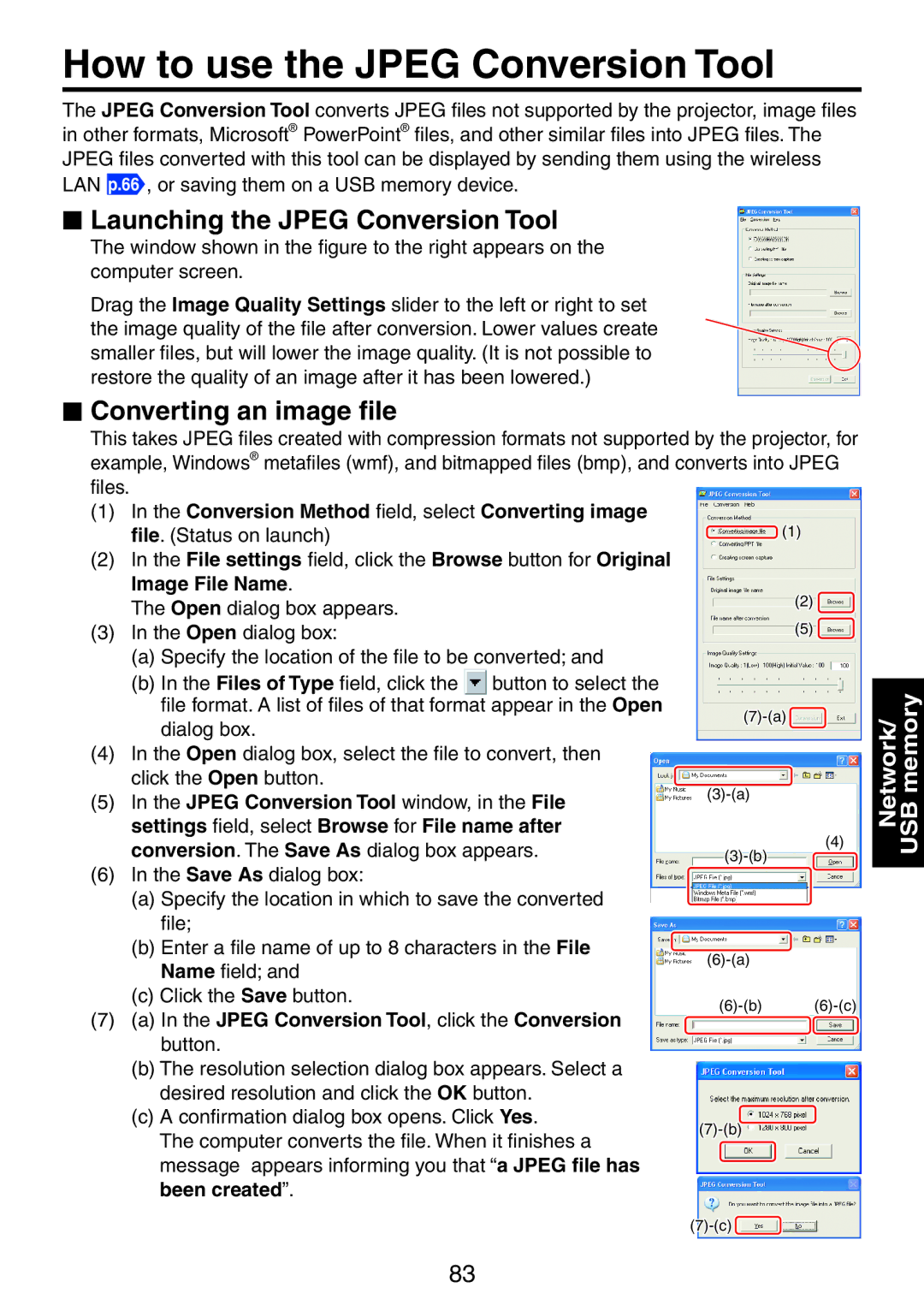 Ricoh PJ WX3231N How to use the Jpeg Conversion Tool,  Launching the Jpeg Conversion Tool,  Converting an image file 