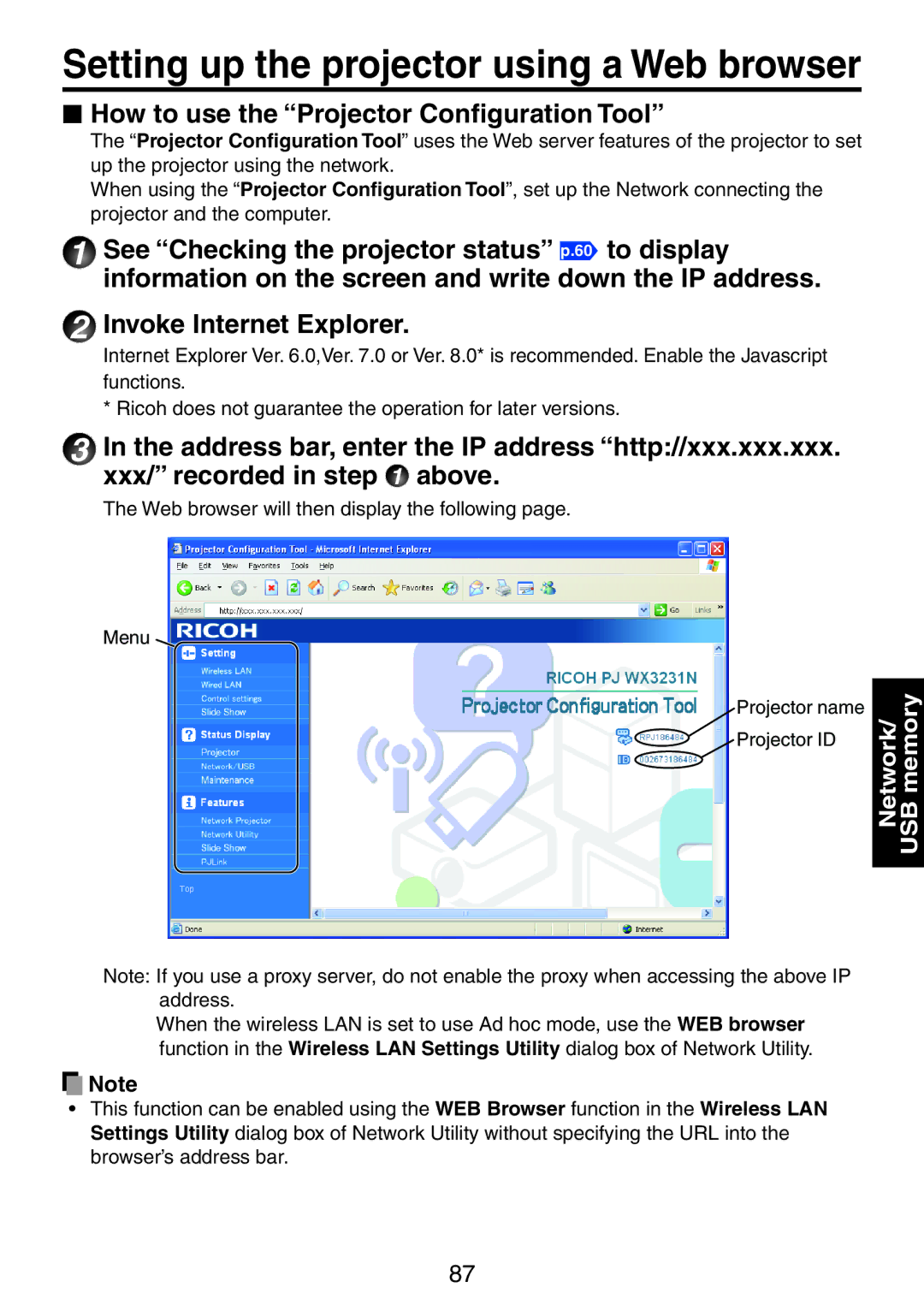 Ricoh PJ WX3231N, PJ X3241N Setting up the projector using a Web browser,  How to use the Projector Configuration Tool 