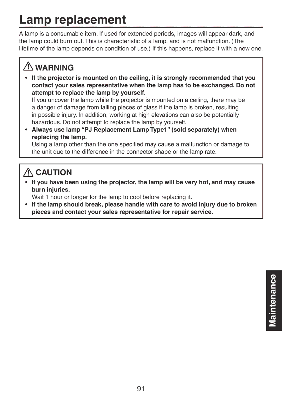 Ricoh PJ WX3231N, PJ X3241N owner manual Lamp replacement 