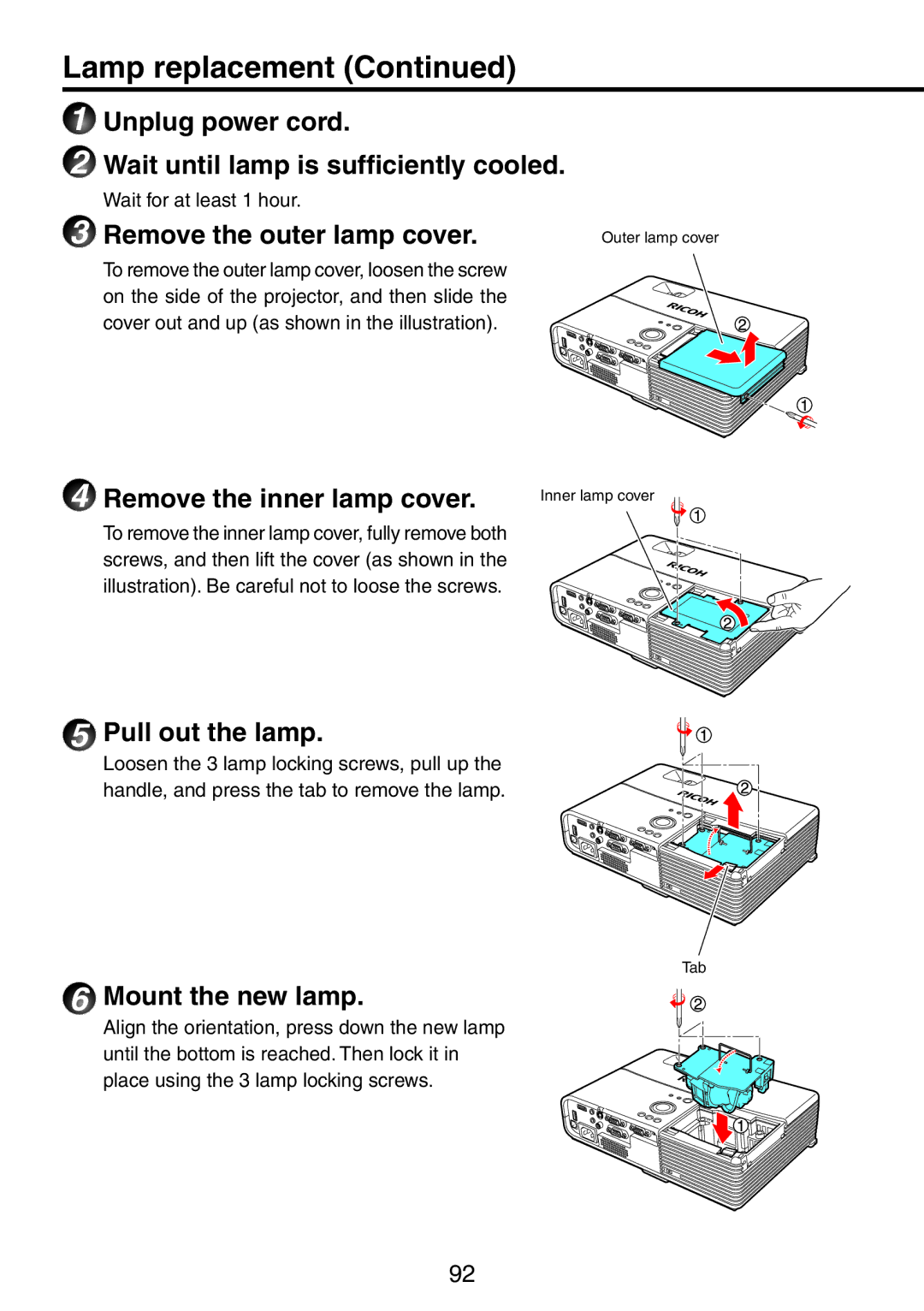 Ricoh PJ X3241N, PJ WX3231N owner manual Lamp replacement 