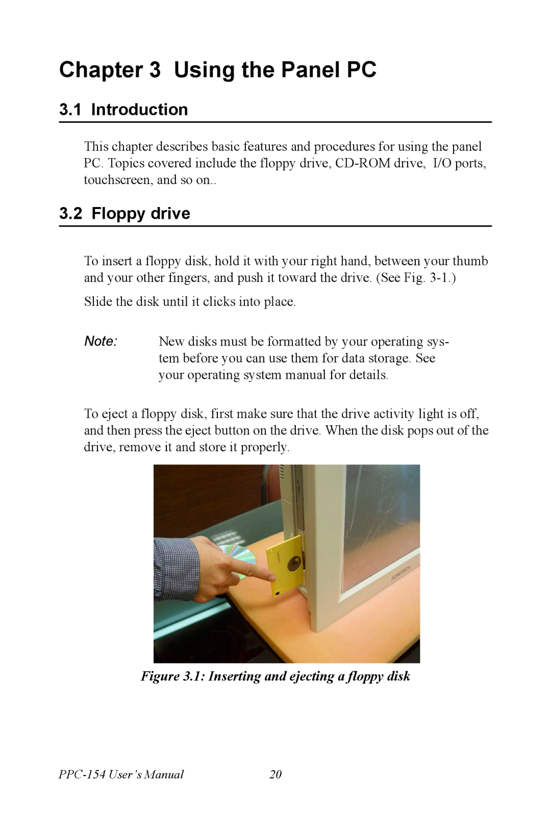 Ricoh PPC-154 user manual Floppy drive, Inserting and ejecting a floppy disk 