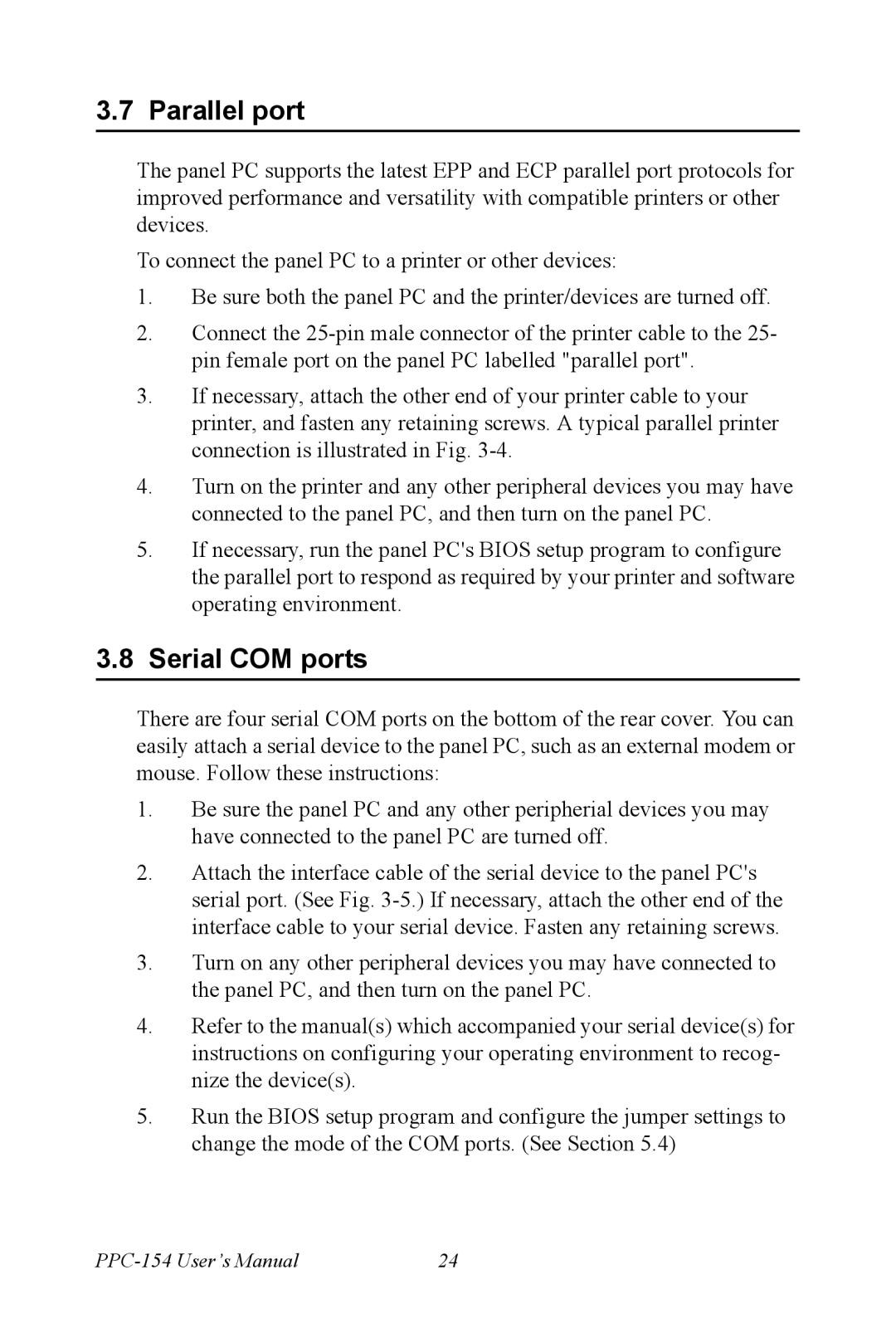 Ricoh PPC-154 user manual Parallel port, Serial COM ports 