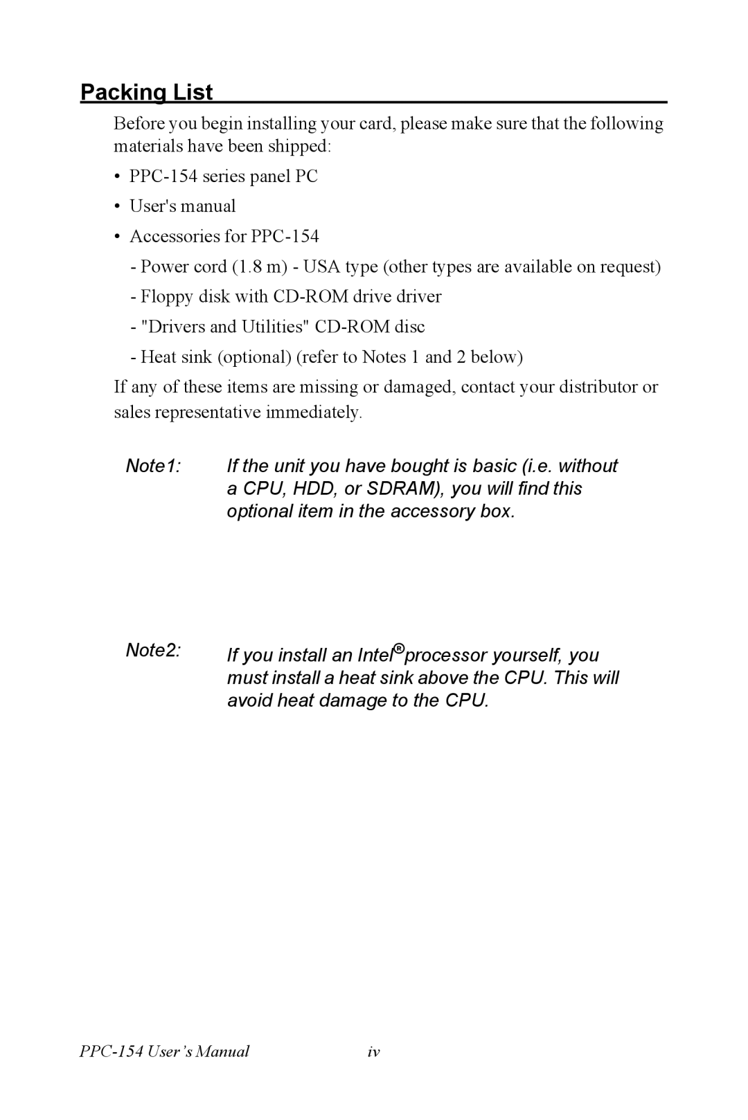 Ricoh PPC-154 user manual Packing List 