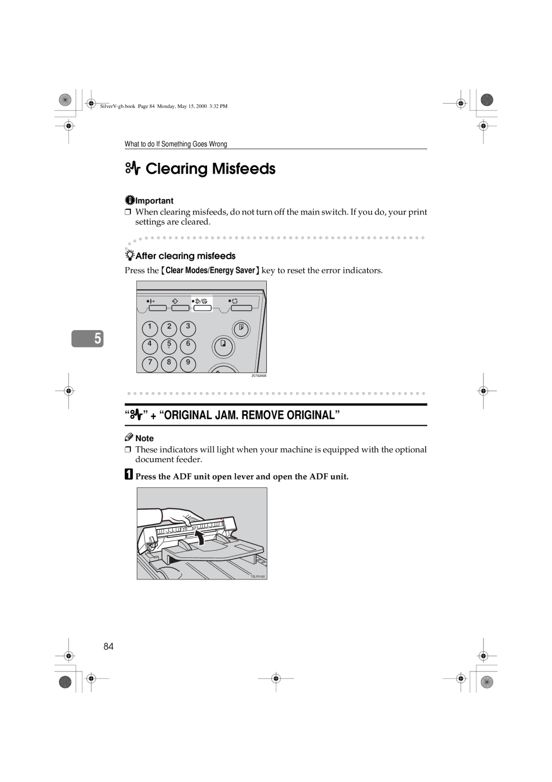 Ricoh Priport, JP1210/1250 manual Clearing Misfeeds, + Original JAM. Remove Original, After clearing misfeeds 