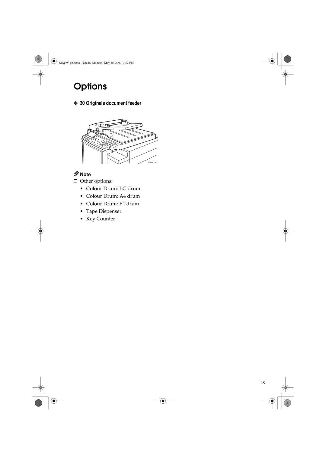Ricoh JP1210/1250, Priport manual Options, Originals document feeder 