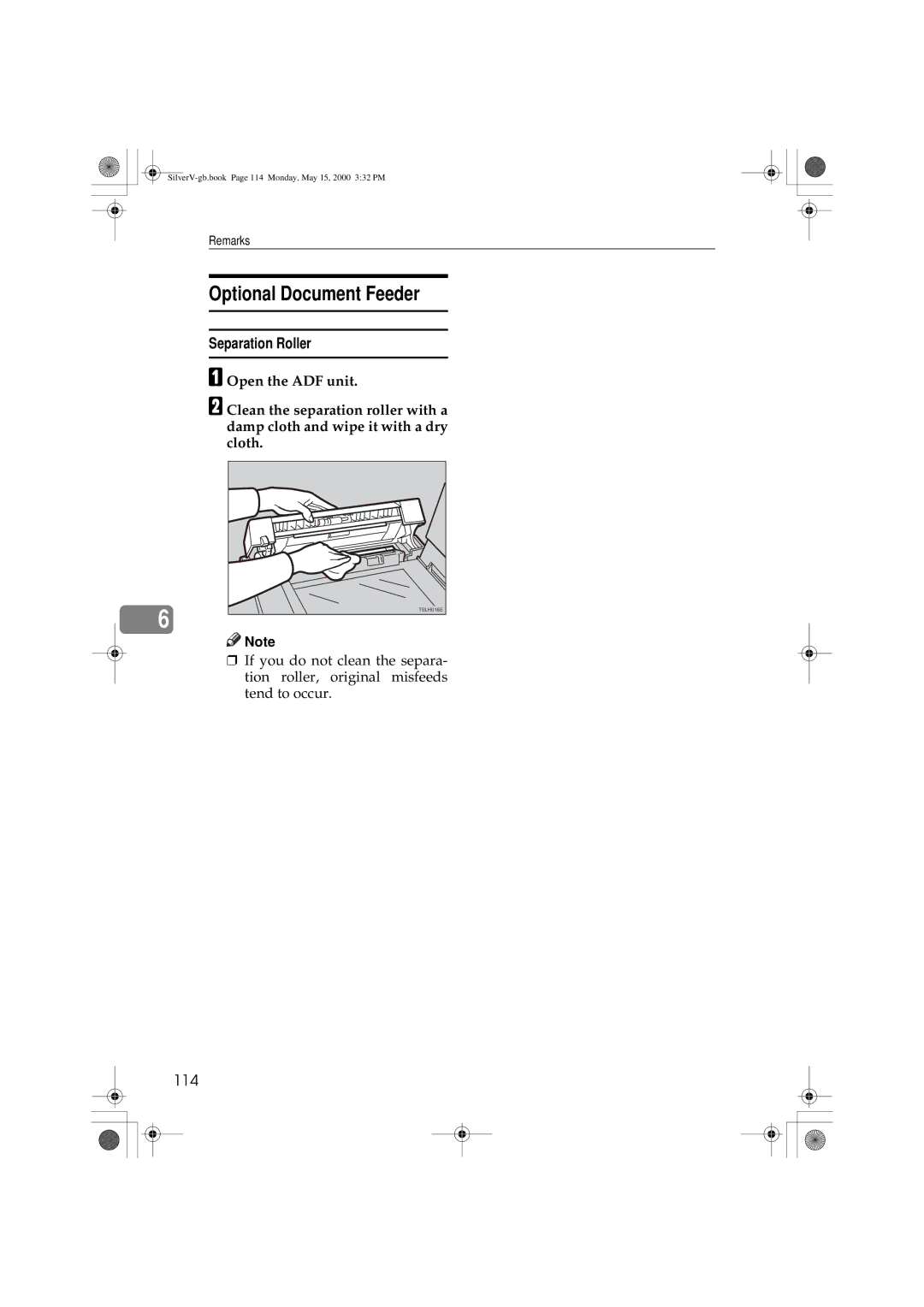 Ricoh Priport, JP1210/1250 manual Optional Document Feeder, Separation Roller, 114 