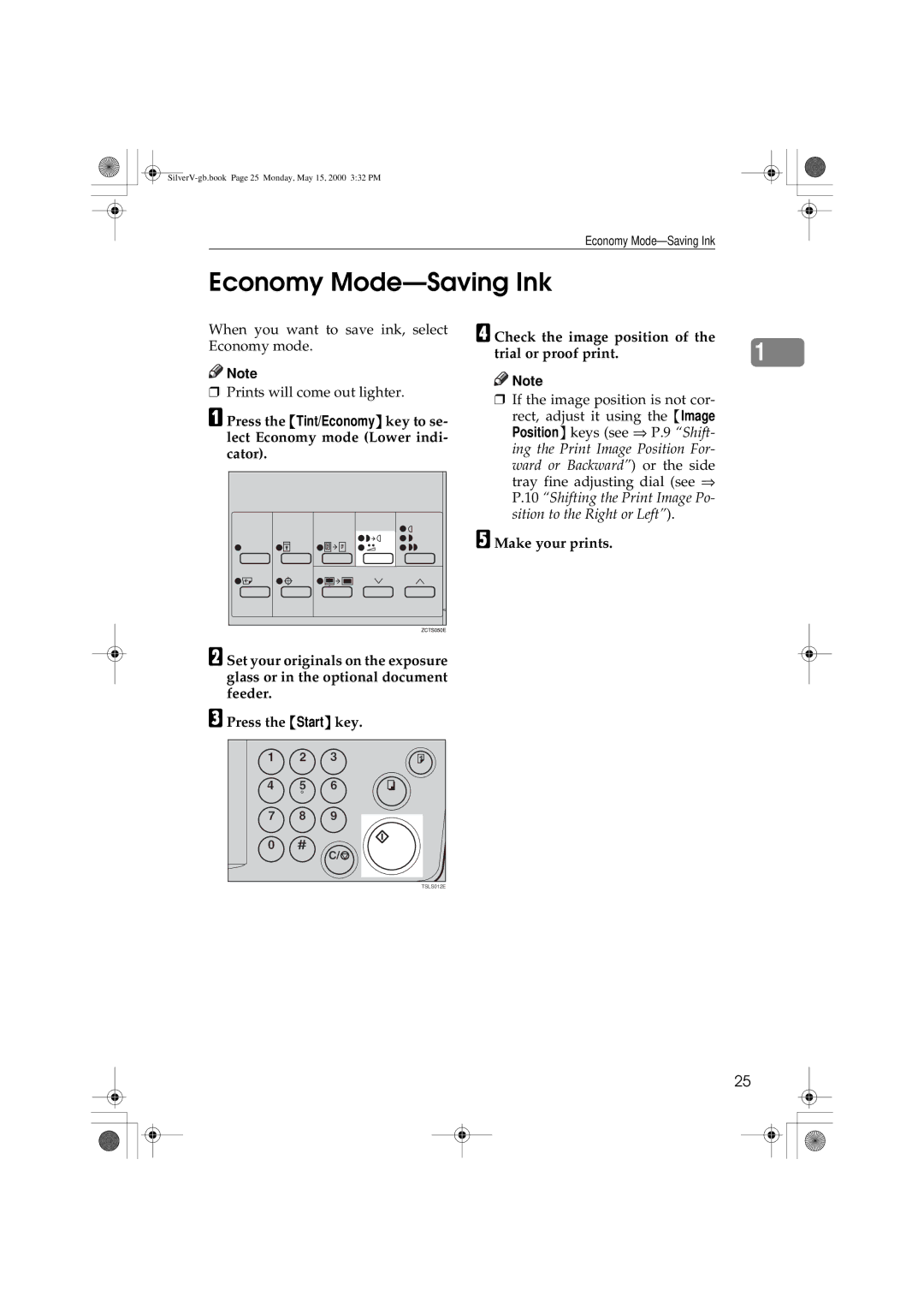 Ricoh JP1210/1250, Priport manual Economy Mode-Saving Ink 