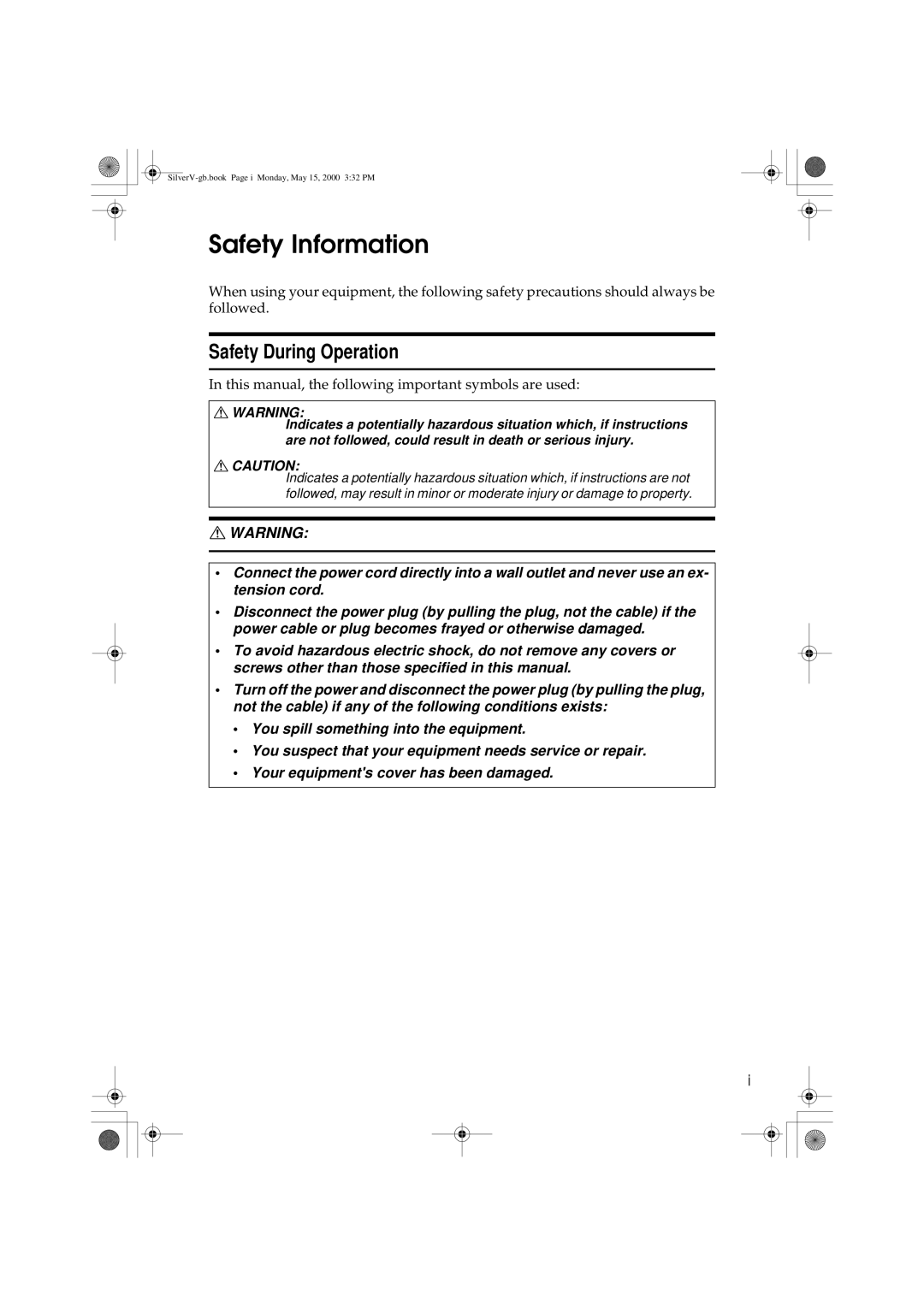 Ricoh JP1210/1250, Priport manual Safety Information, Safety During Operation 