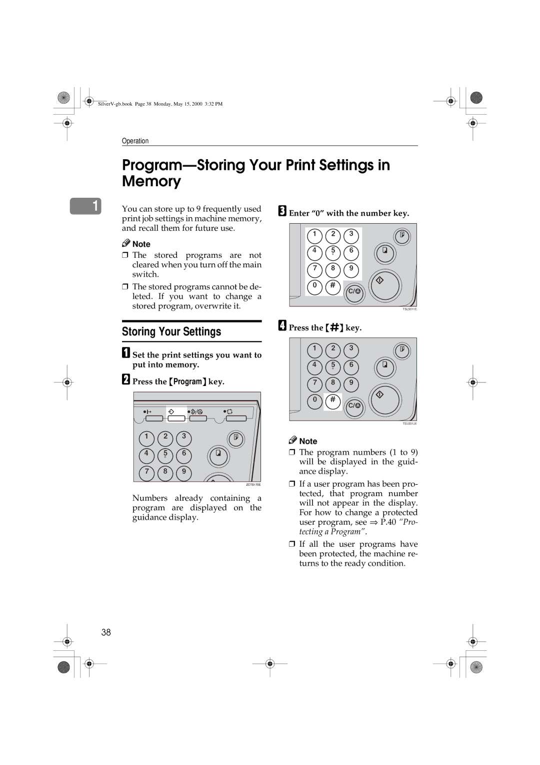 Ricoh Priport, JP1210/1250 manual Program-Storing Your Print Settings in Memory, Storing Your Settings 