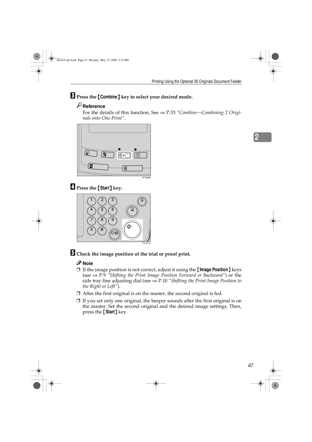 Ricoh JP1210/1250, Priport manual Press the Combine key to select your desired mode, Reference 