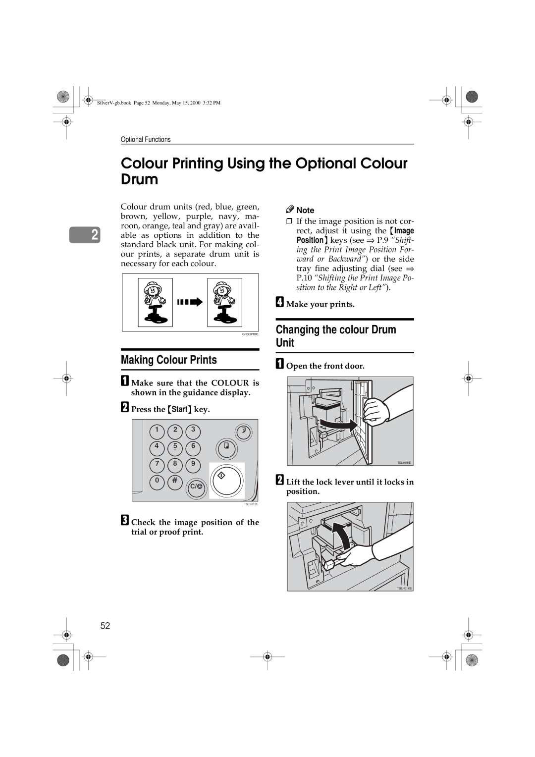 Ricoh Priport manual Colour Printing Using the Optional Colour Drum, Making Colour Prints, Changing the colour Drum Unit 