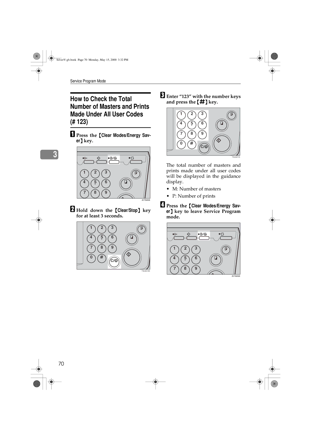 Ricoh Priport, JP1210/1250 manual Er key Hold down the Clear/Stop key for at least 3 seconds 