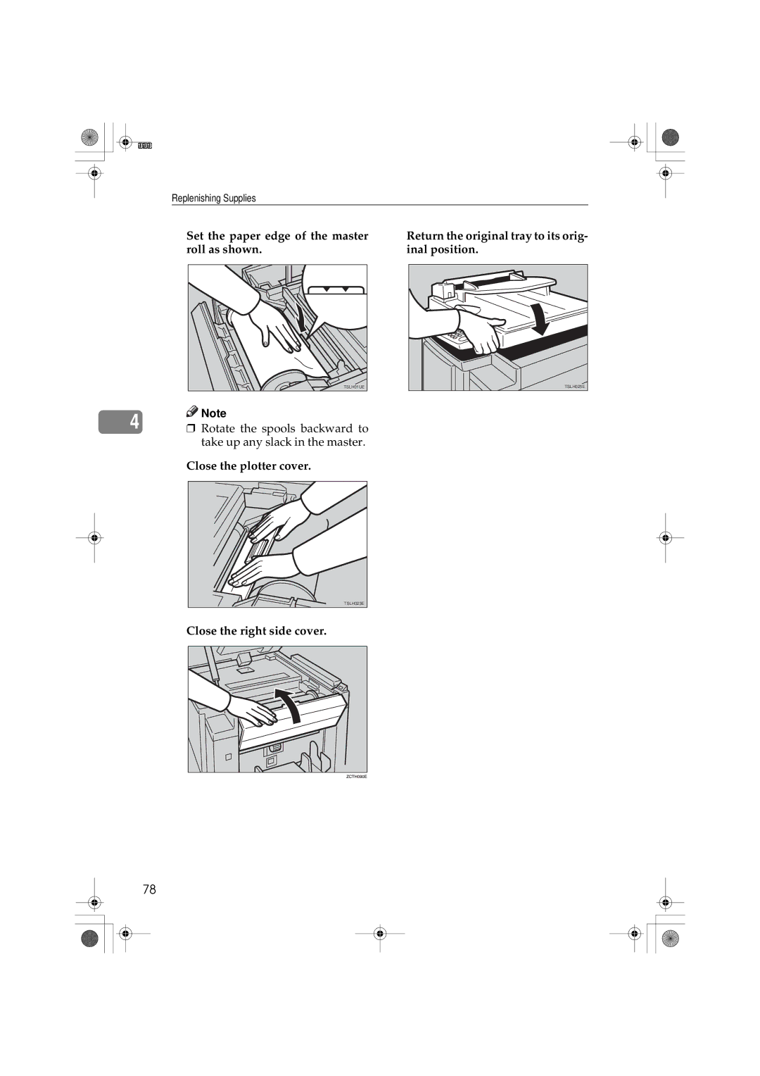 Ricoh Priport, JP1210/1250 manual Set the paper edge of the master roll as shown, Close the plotter cover 