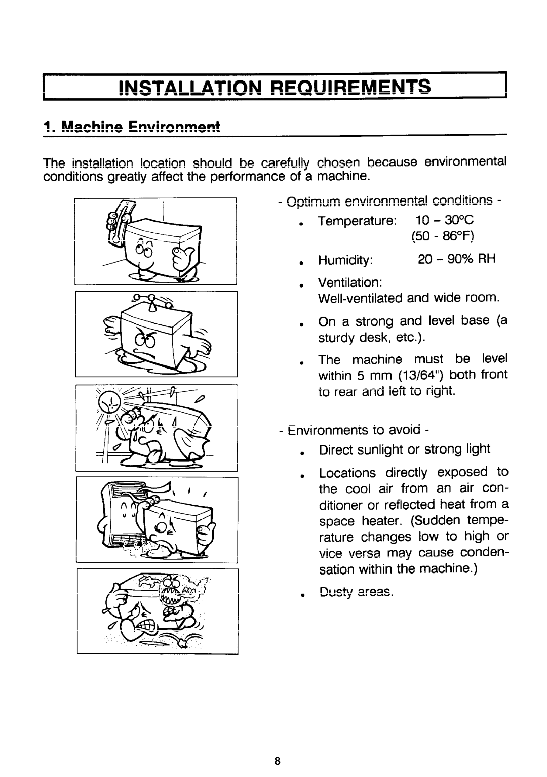 Ricoh PRIPORT VT2130 manual Installation Requirements, Machine Environment 