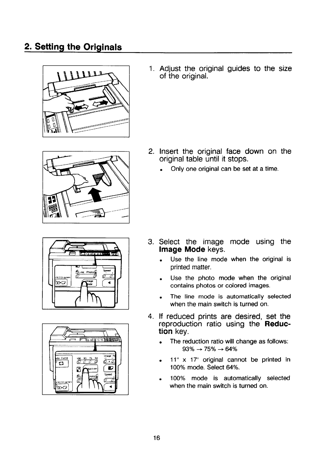 Ricoh PRIPORT VT2130 manual Setting the Originals, Image Mode keys, Select the image mode using 