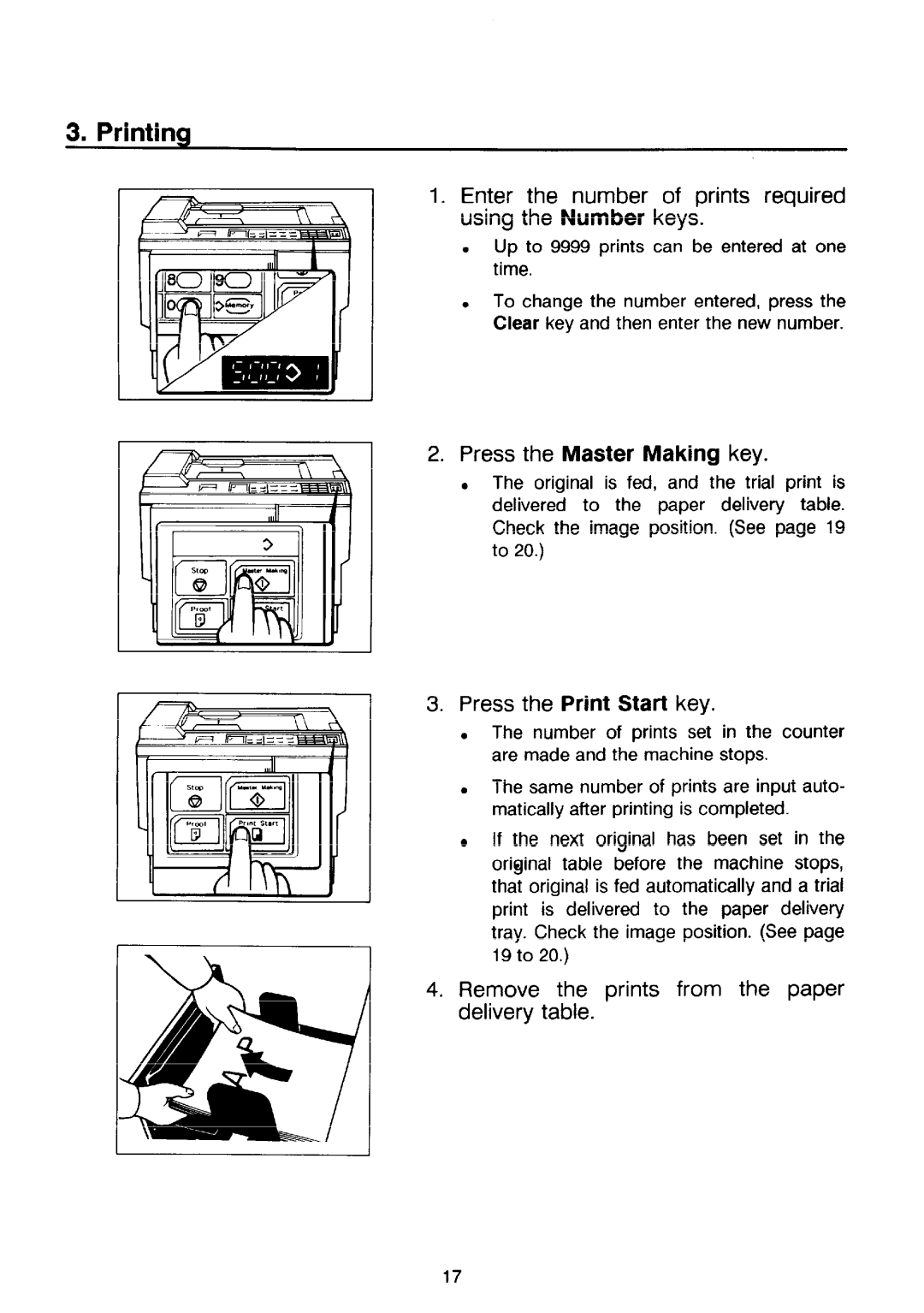 Ricoh PRIPORT VT2130 Printina, Enter the number of prints required using the Number keys, Press the Master Making key 