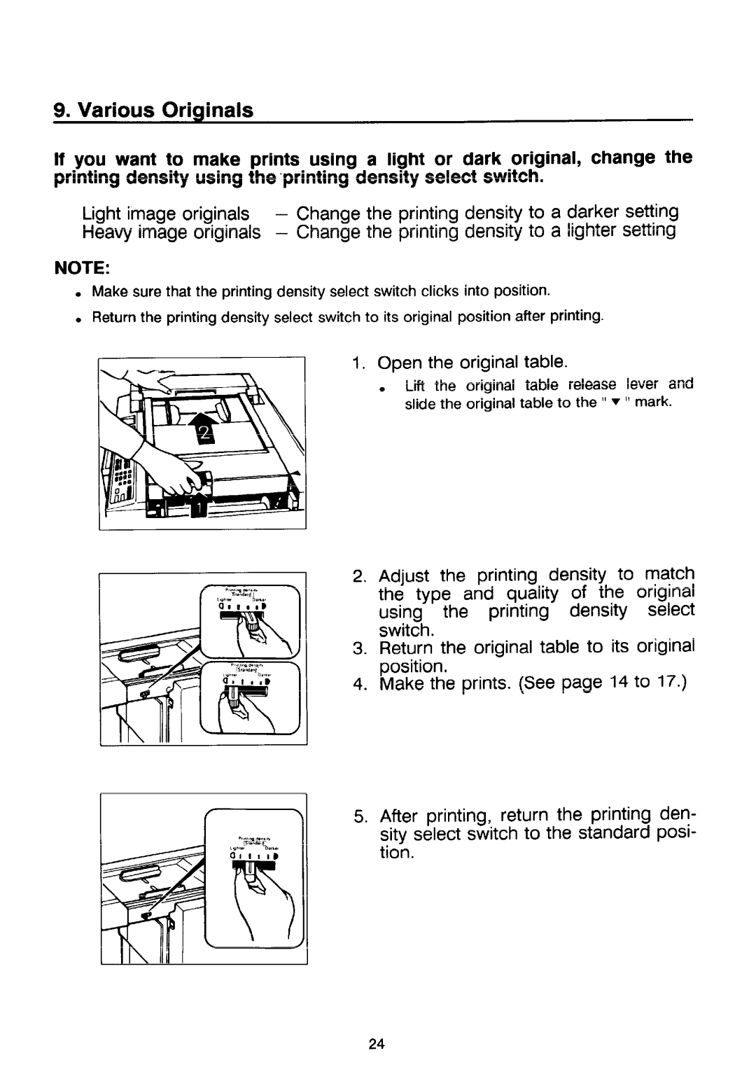 Ricoh PRIPORT VT2130 manual Various Originals, Open the original table 