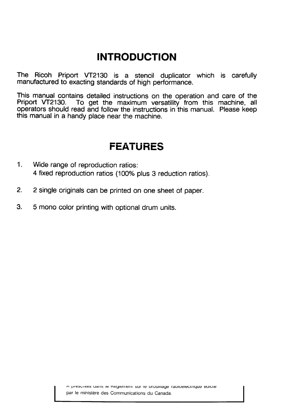 Ricoh PRIPORT VT2130 manual Introduction 