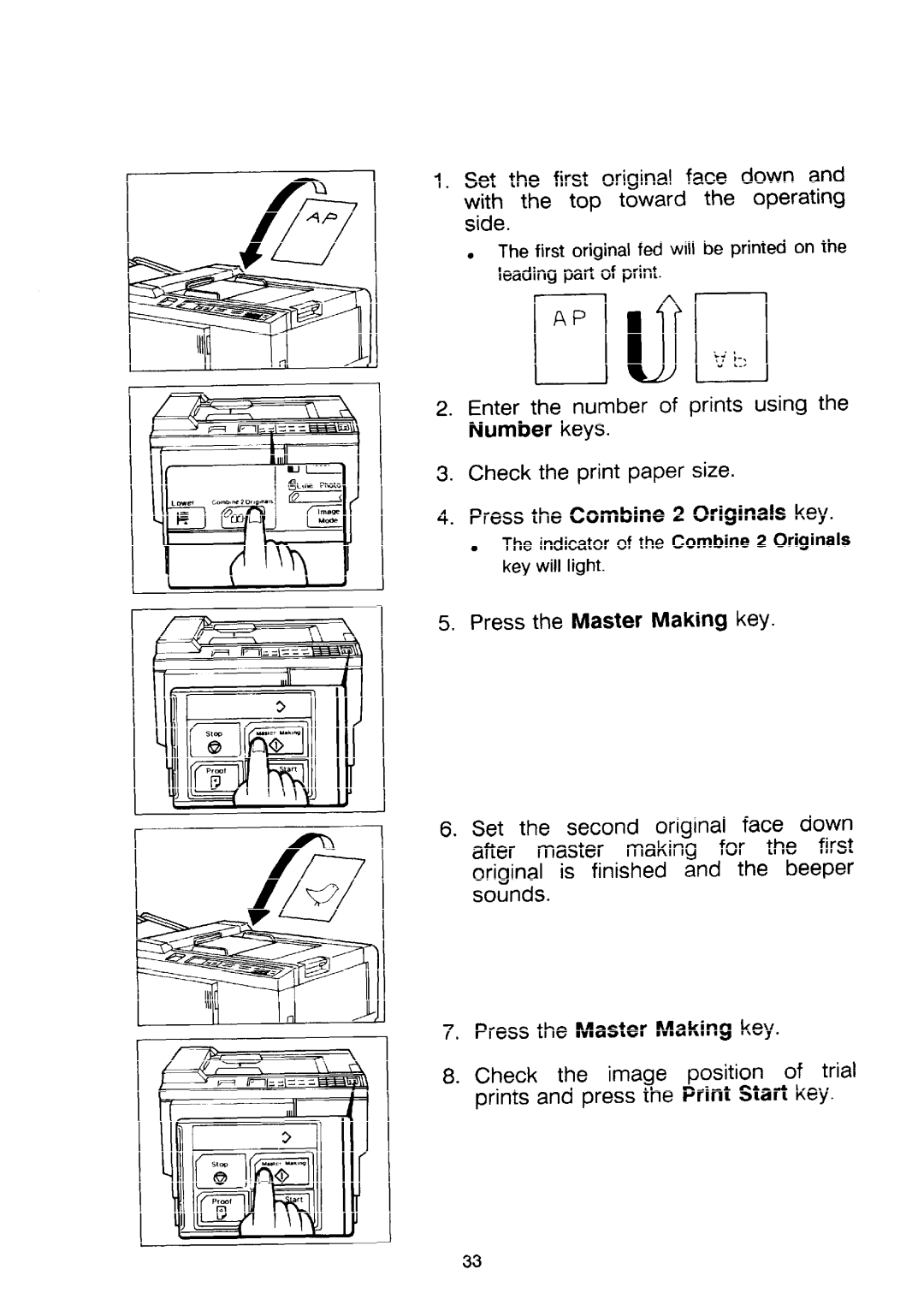 Ricoh PRIPORT VT2130 manual Press the Combine 2 Originals key 