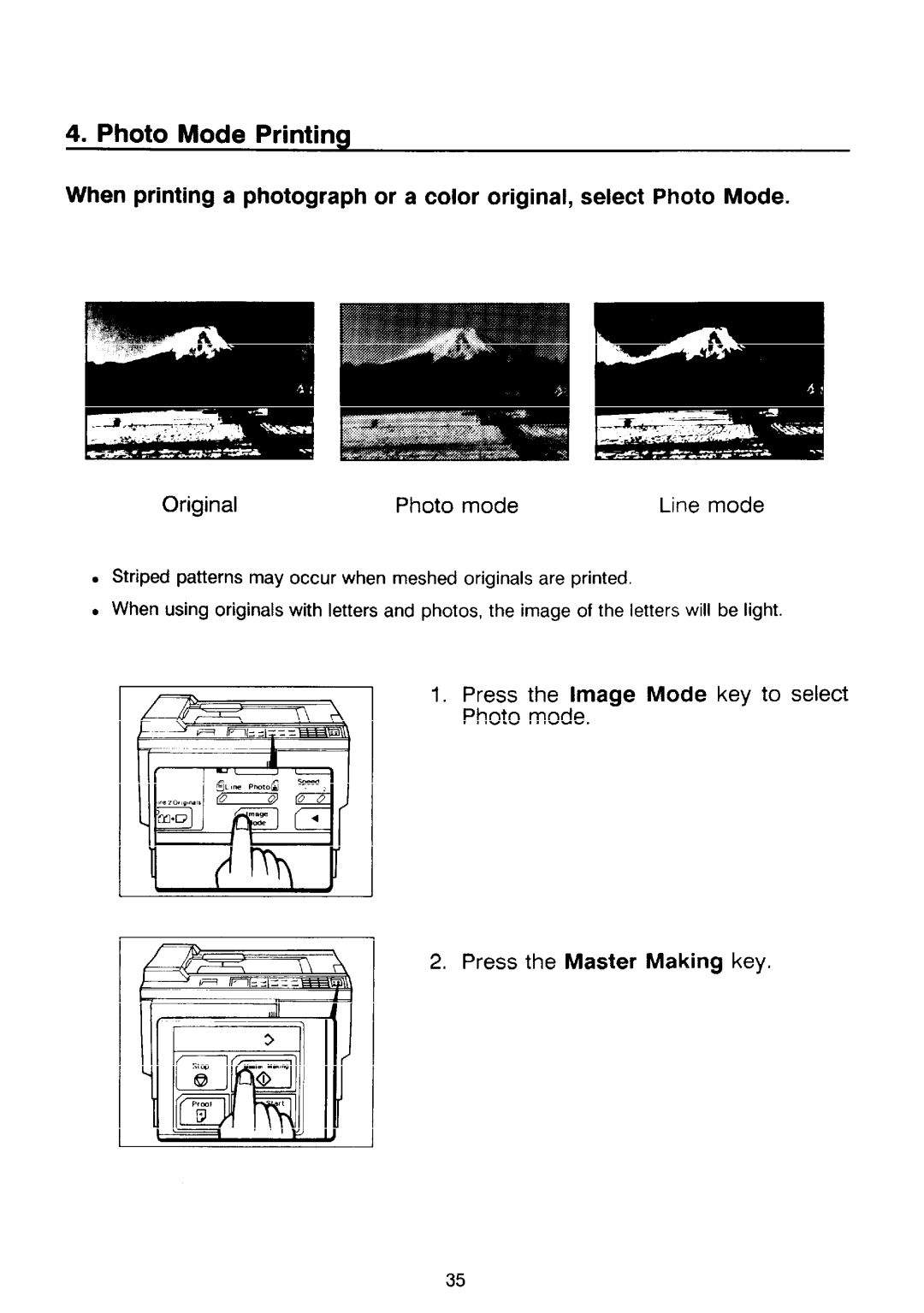 Ricoh PRIPORT VT2130 manual Photo Mode Printing, Original Photo mode Line mode 